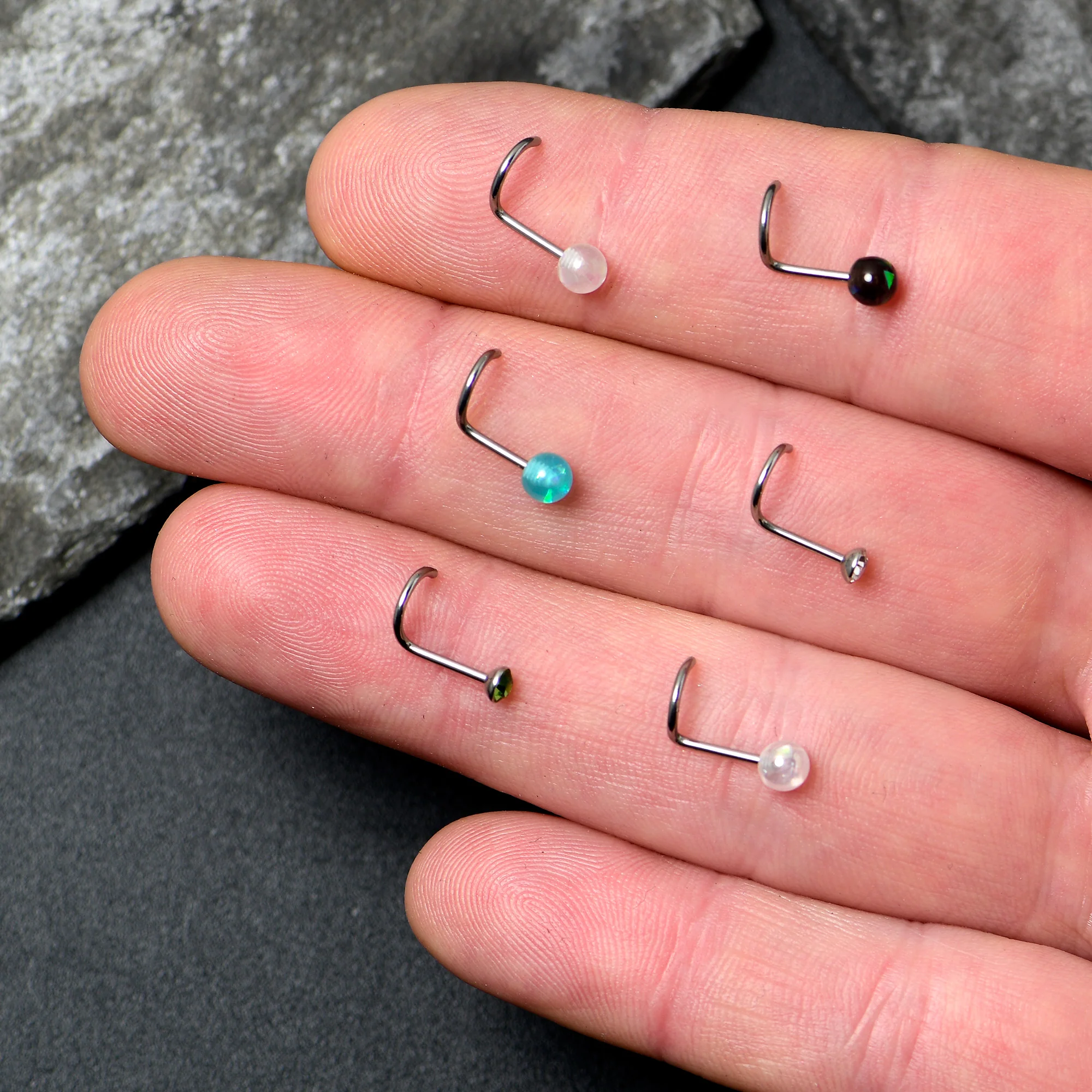 20G Nose Screw Gem Faux Opal Pack Dynasty Nose Ring Set of 6 - Image 4