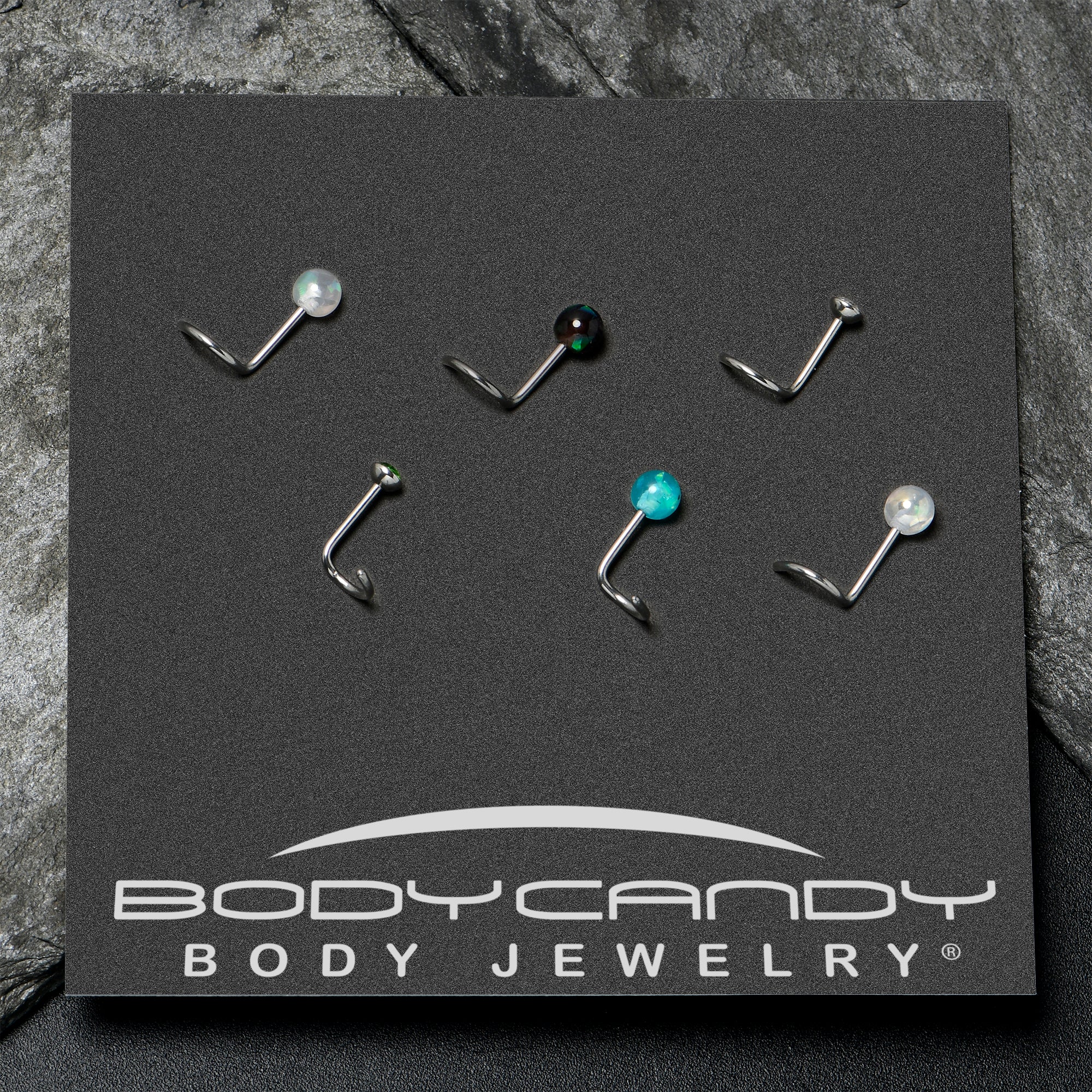 20G Nose Screw Gem Faux Opal Pack Dynasty Nose Ring Set of 6 - Image 6