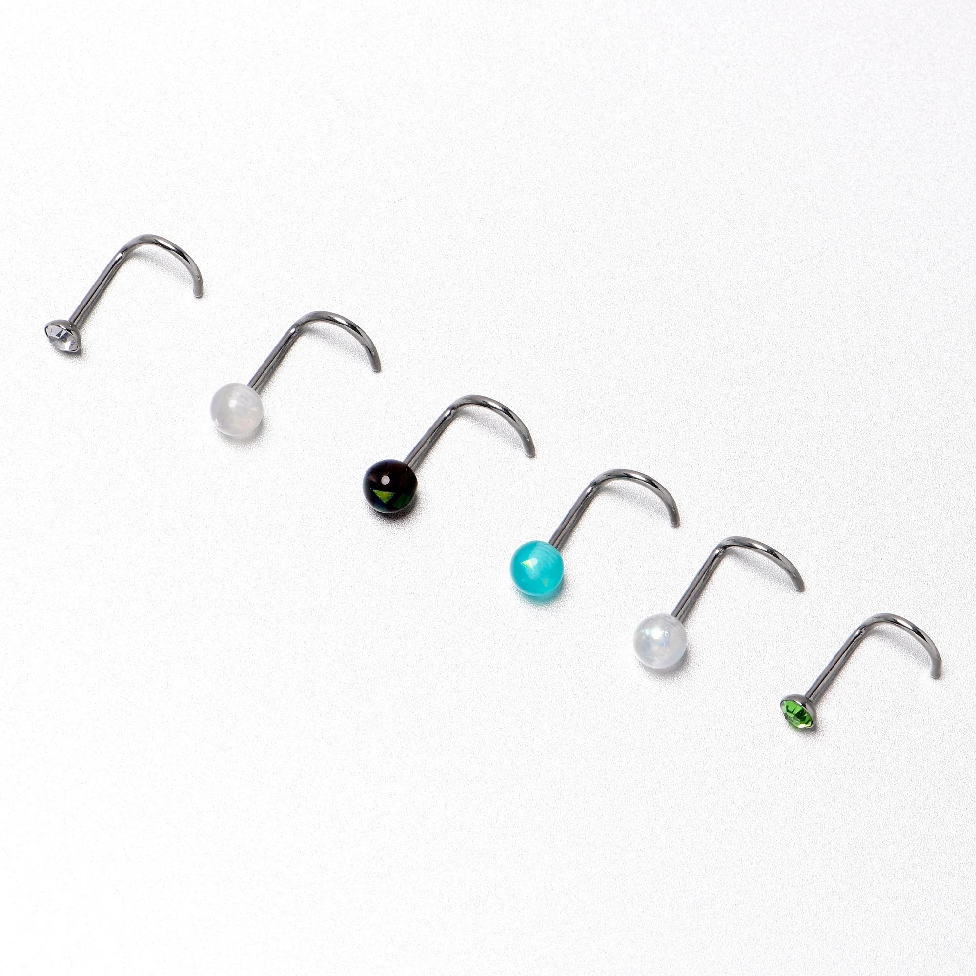 20G Nose Screw Gem Faux Opal Pack Dynasty Nose Ring Set of 6 - Image 7