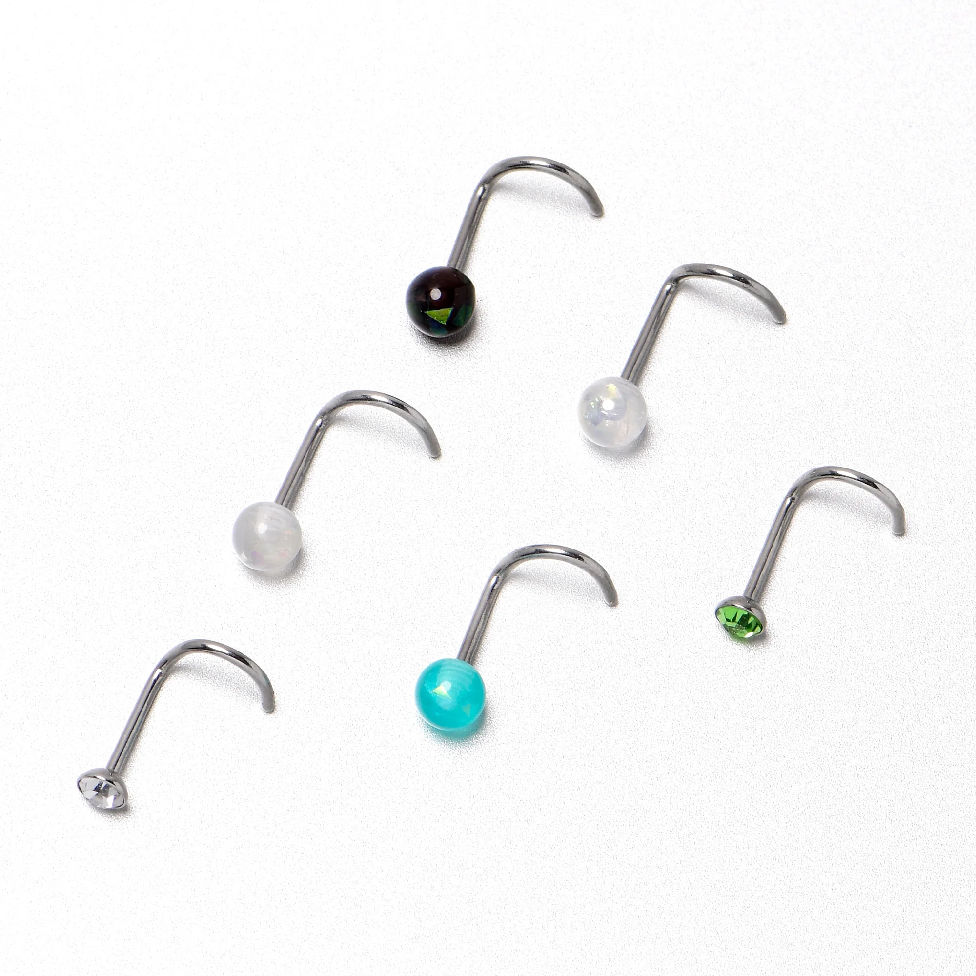 20G Nose Screw Gem Faux Opal Pack Dynasty Nose Ring Set of 6 - Image 8