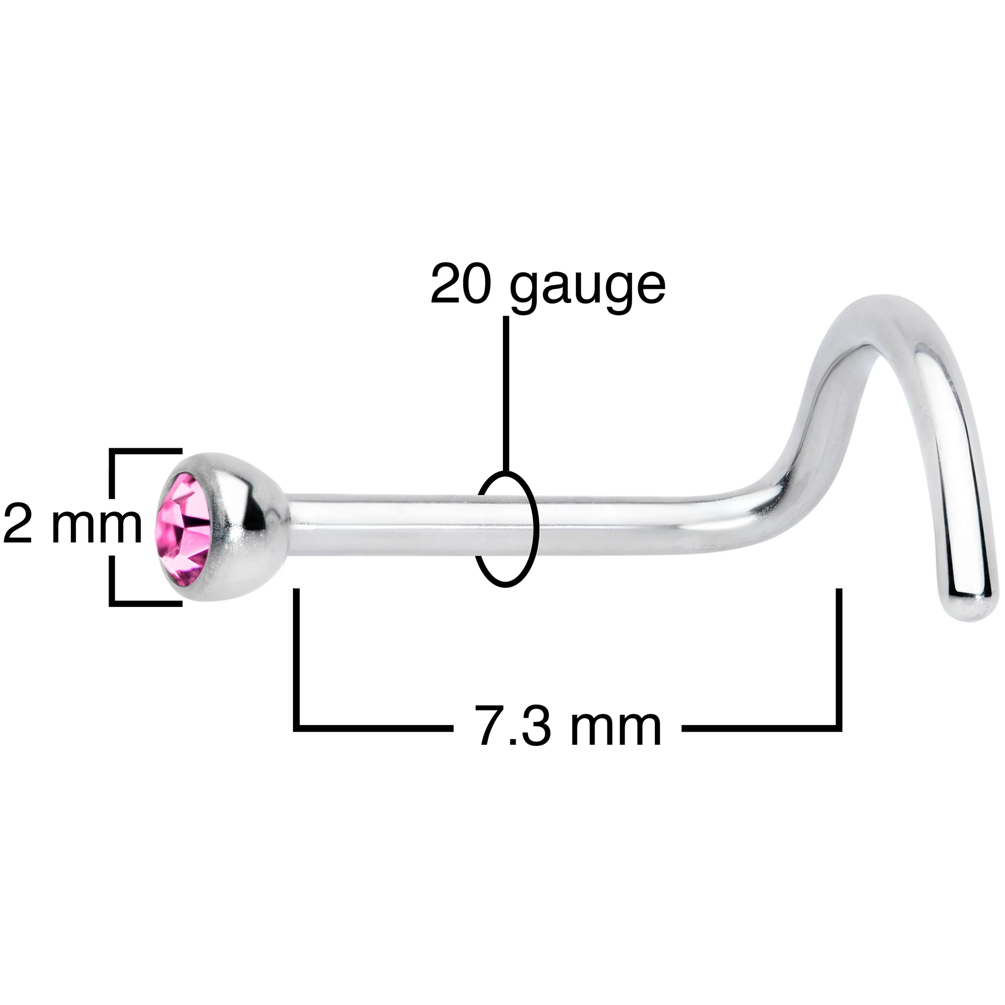 20G Pink 2mm Grade 23 Titanium Press Fit Left Side Nose Screw - Image 3