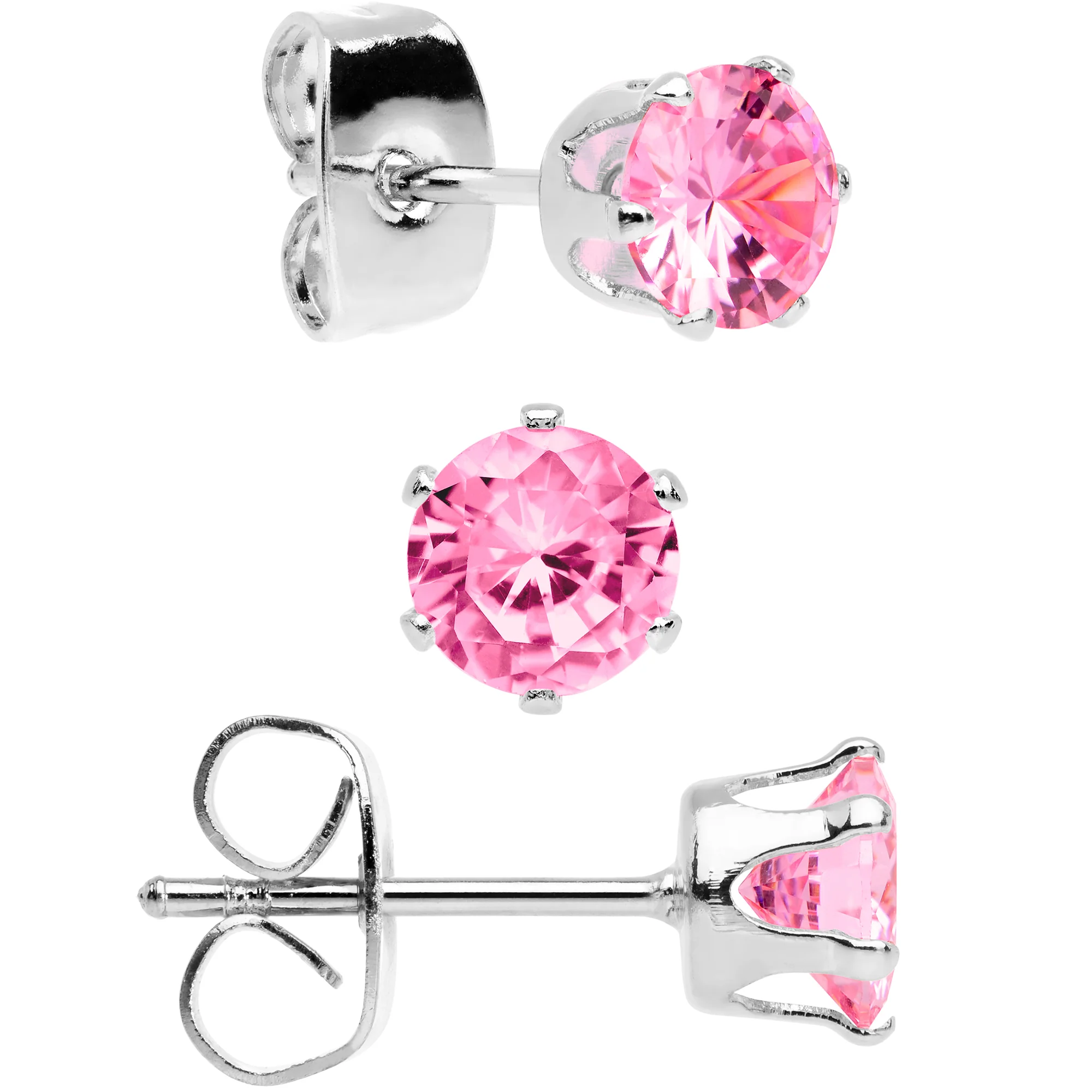 20G Pink CZ Gem 3mm to 5mm Post Stud Earring Set of 3 - Image 2