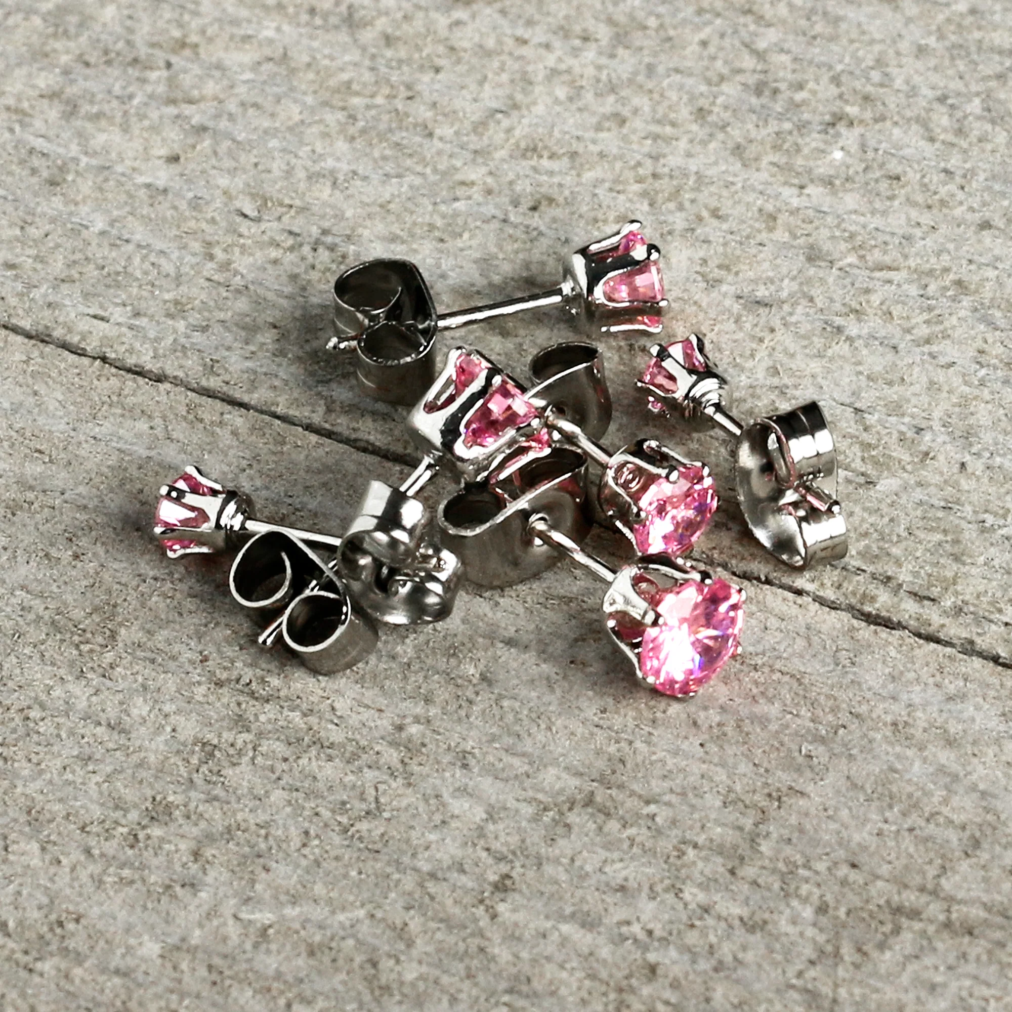 20G Pink CZ Gem 3mm to 5mm Post Stud Earring Set of 3 - Image 8