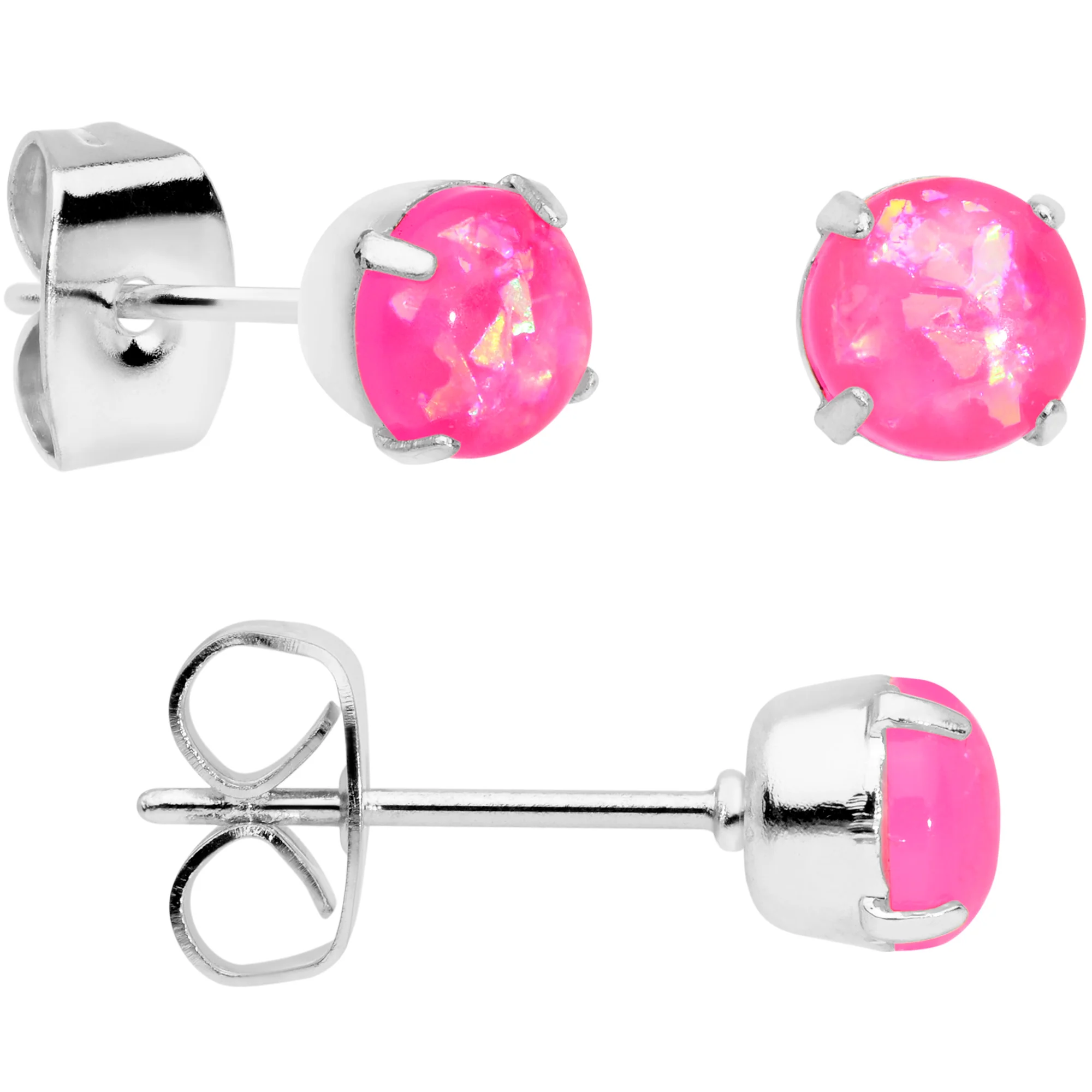 20G Pink Faux Opal 3mm to 5mm Post Stud Earrings Set of 3 - Image 2