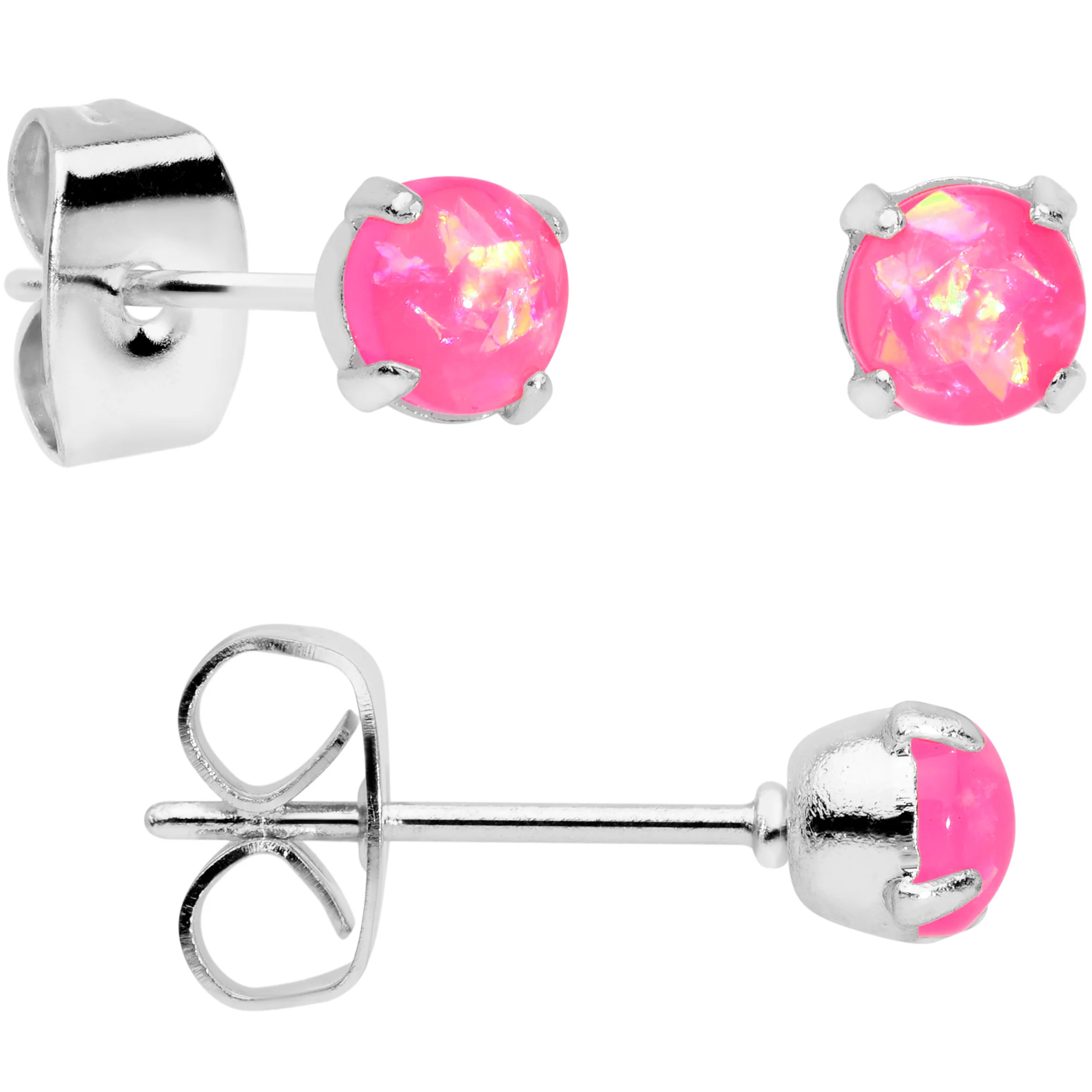20G Pink Faux Opal 3mm to 5mm Post Stud Earrings Set of 3 - Image 3