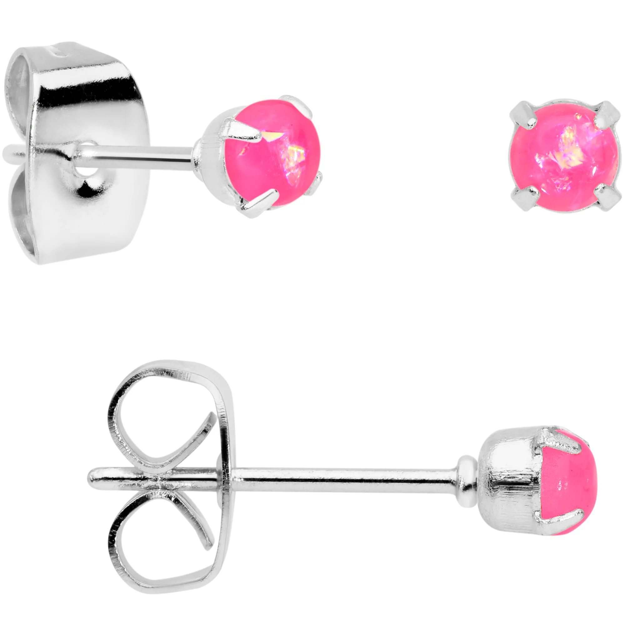 20G Pink Faux Opal 3mm to 5mm Post Stud Earrings Set of 3 - Image 4