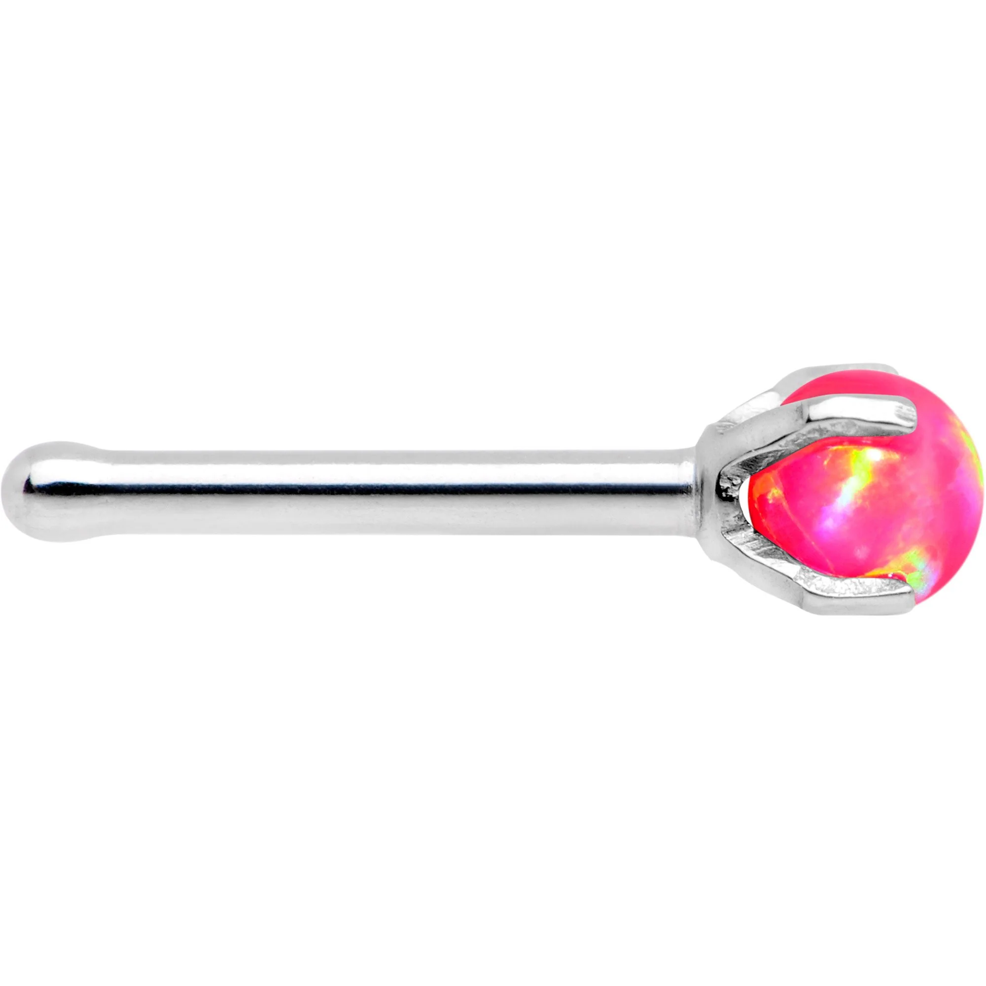 20G Pink Faux Opal Pronged Stainless Steel Nose Bone - Image 2