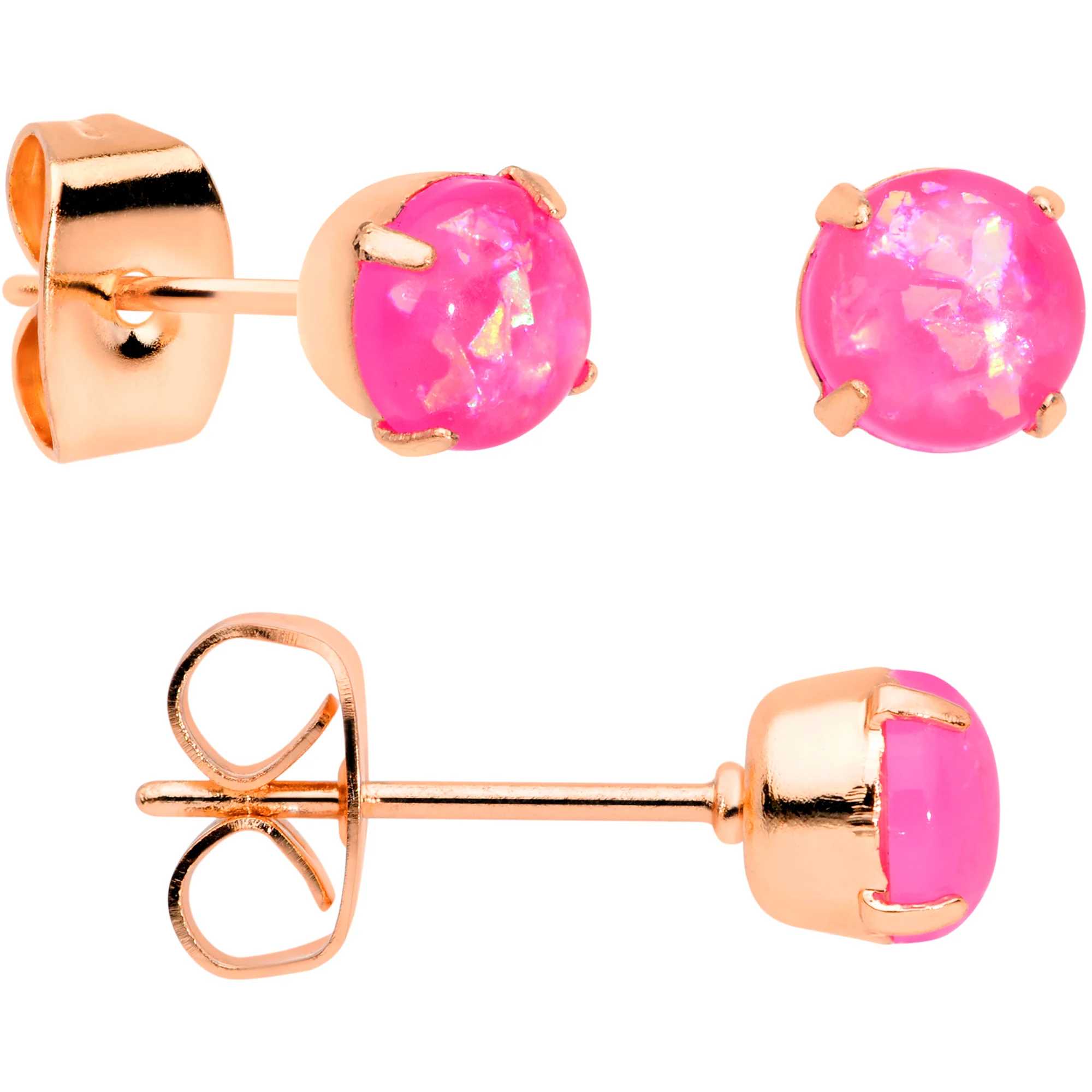 20G Pink Faux Opal Rose Gold Tone 3mm 5mm Stud Earrings Set of 3 - Image 2