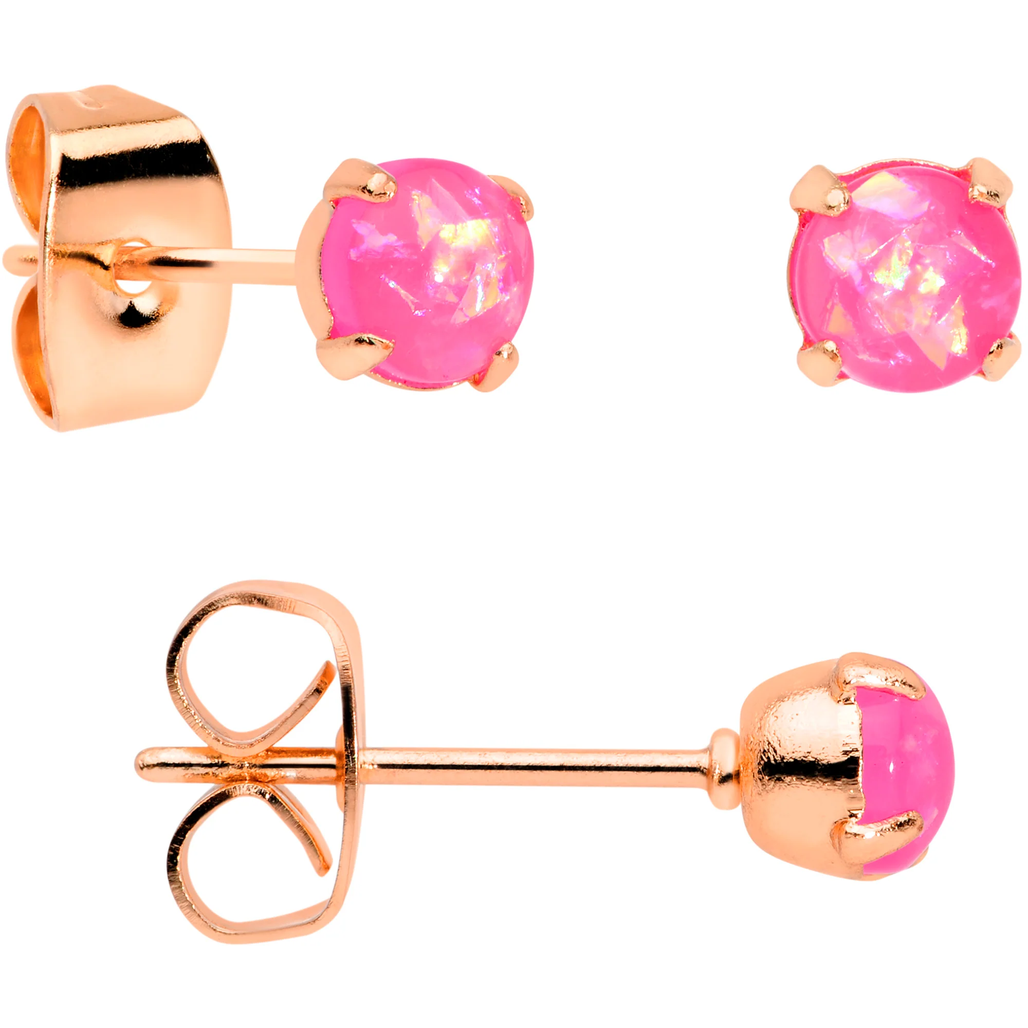 20G Pink Faux Opal Rose Gold Tone 3mm 5mm Stud Earrings Set of 3 - Image 3
