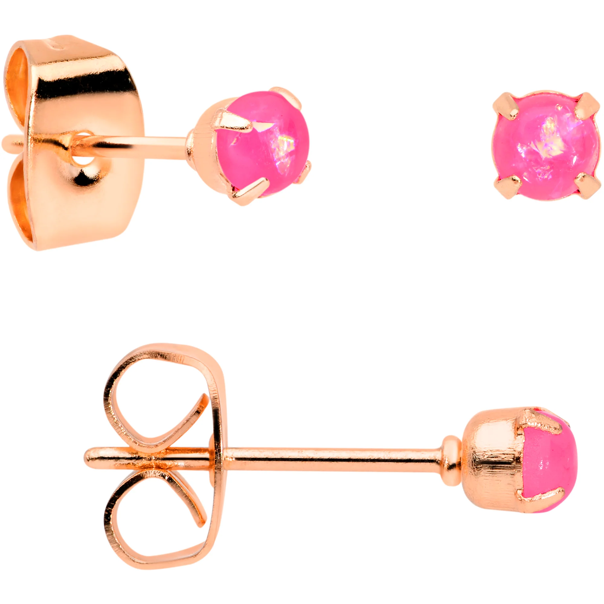 20G Pink Faux Opal Rose Gold Tone 3mm 5mm Stud Earrings Set of 3 - Image 4