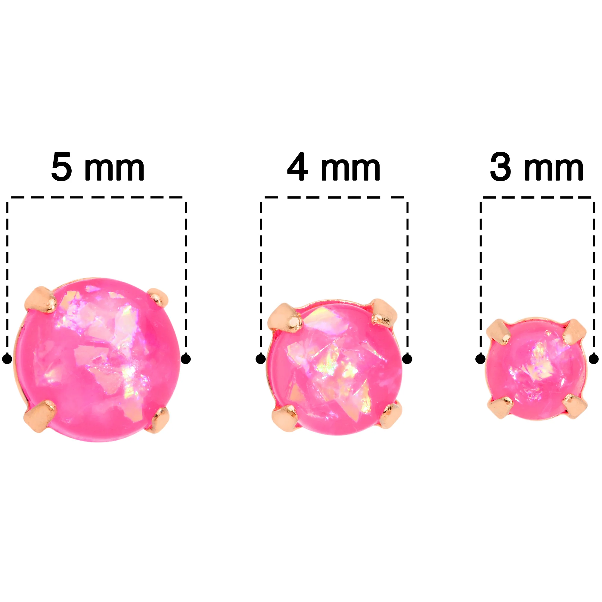 20G Pink Faux Opal Rose Gold Tone 3mm 5mm Stud Earrings Set of 3 - Image 5