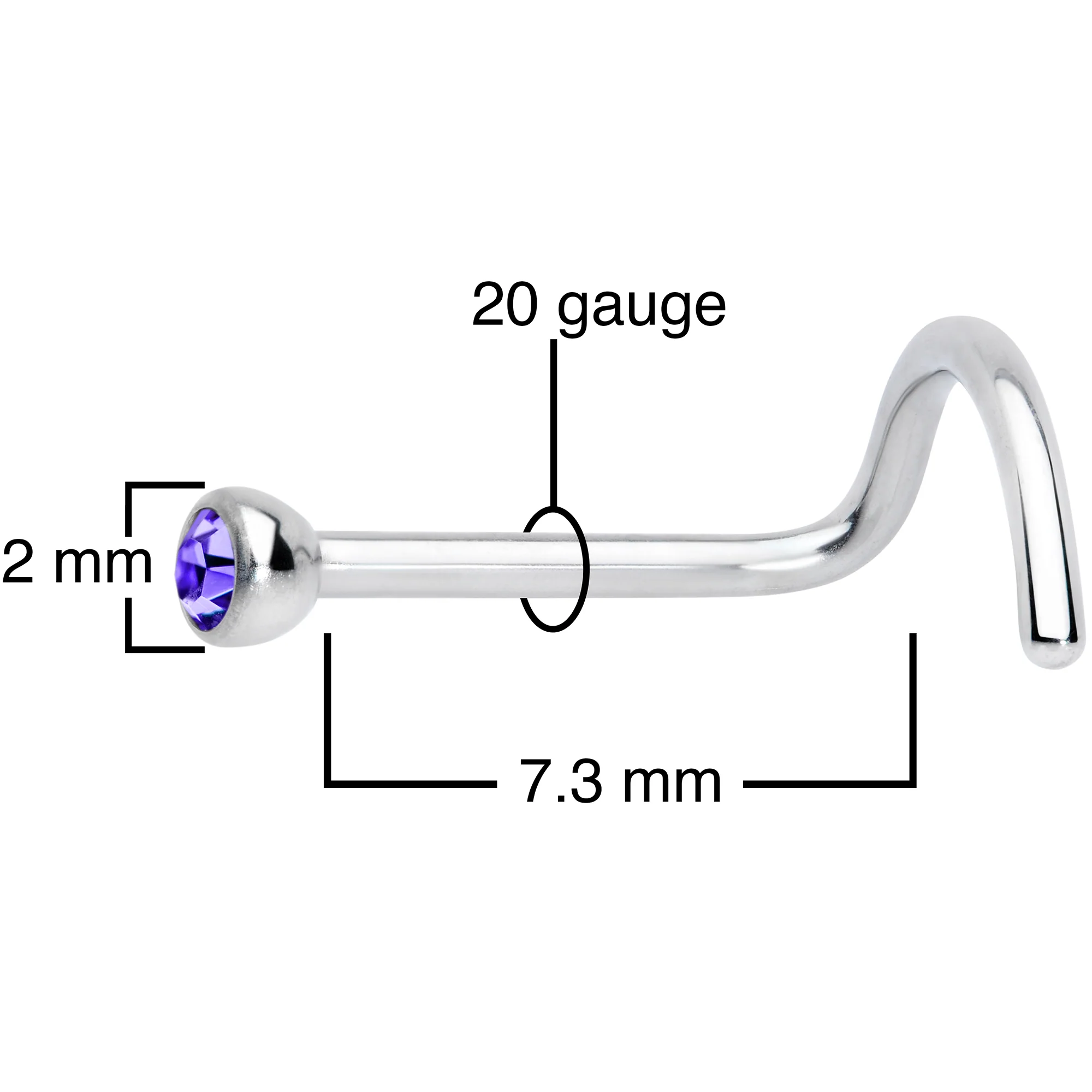 20G Purple 2mm Grade 23 Titanium Press Fit Left Side Nose Screw - Image 4