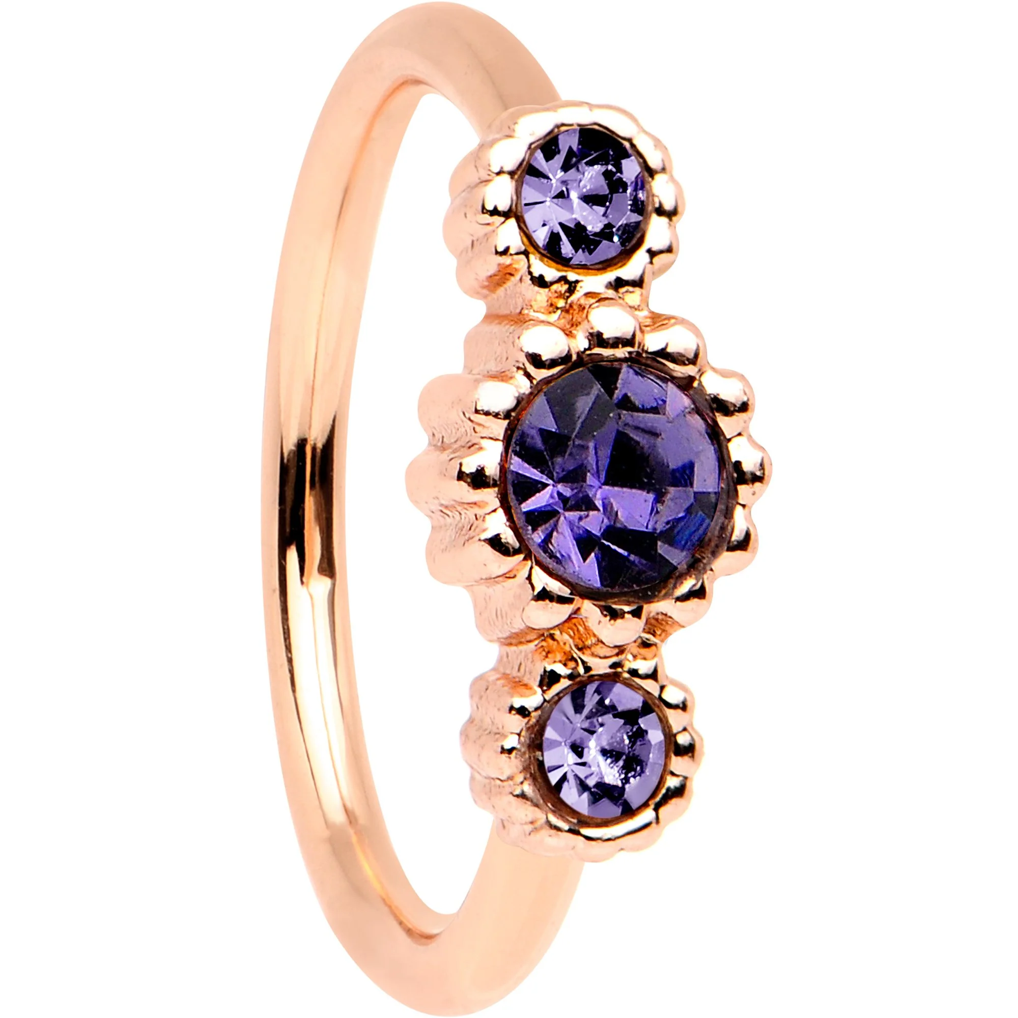 20G Purple CZ Gem Rose Gold IP Triplet Seamless Circular Ring - Image 2