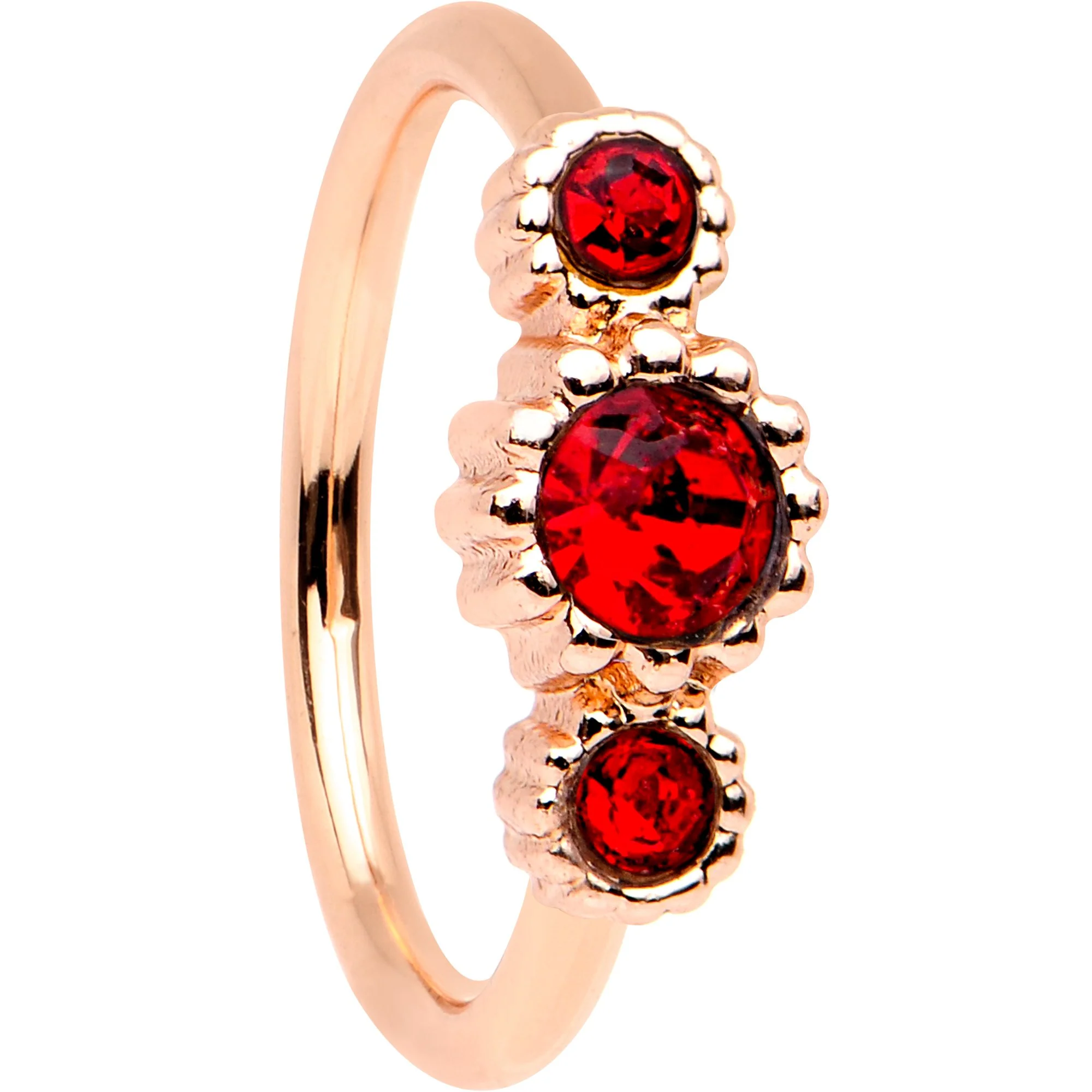 20G Red CZ Gem Rose Gold IP Triplet Seamless Circular Ring - Image 2