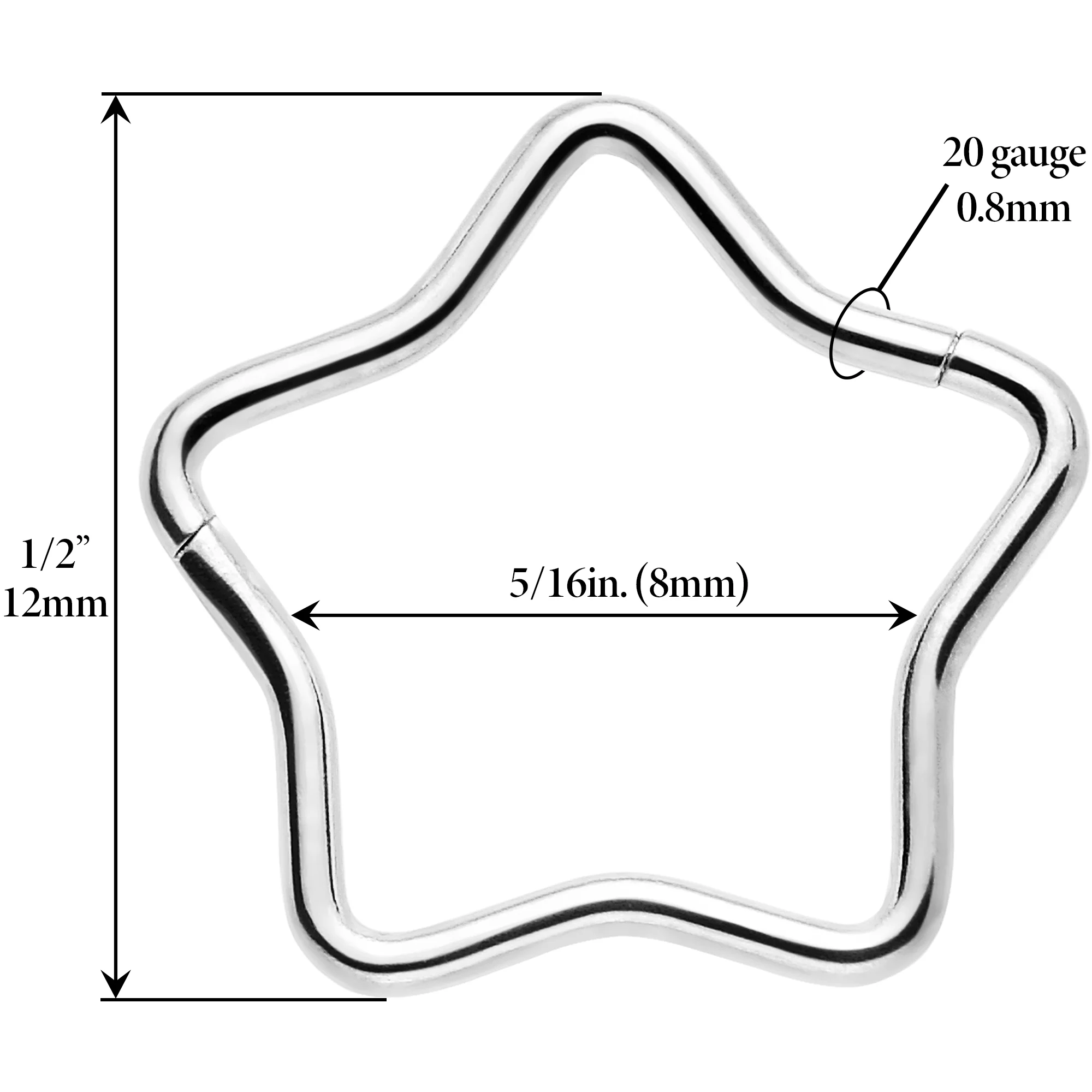 20G Seamless Hollow Star Nose Hoop Surgical Steel - Image 4