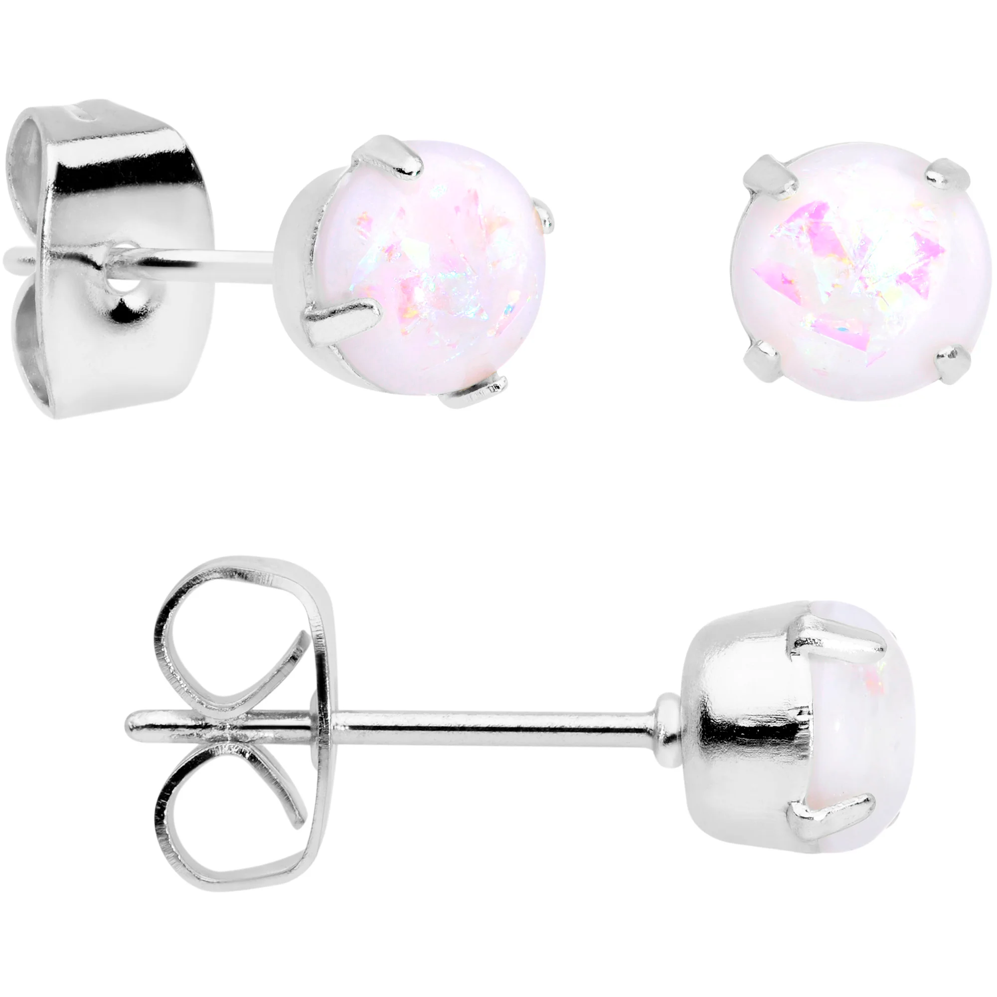 20G White Faux Opal 3mm to 5mm Post Stud Earrings Set of 3 - Image 2