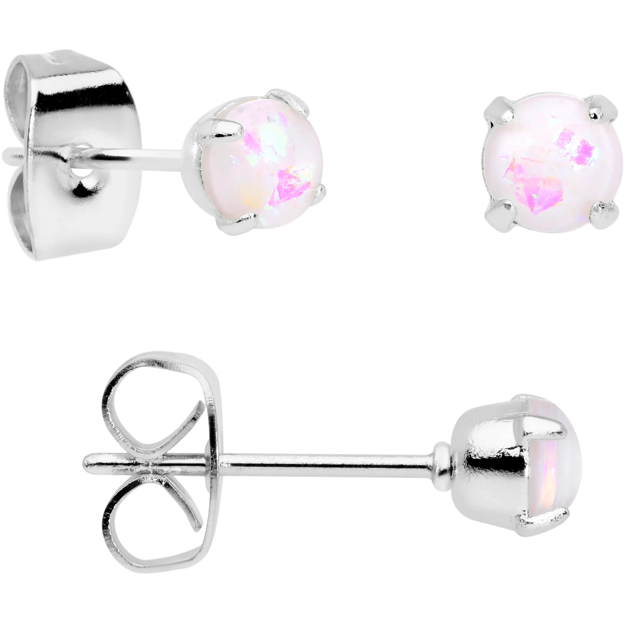 20G White Faux Opal 3mm to 5mm Post Stud Earrings Set of 3 - Image 3