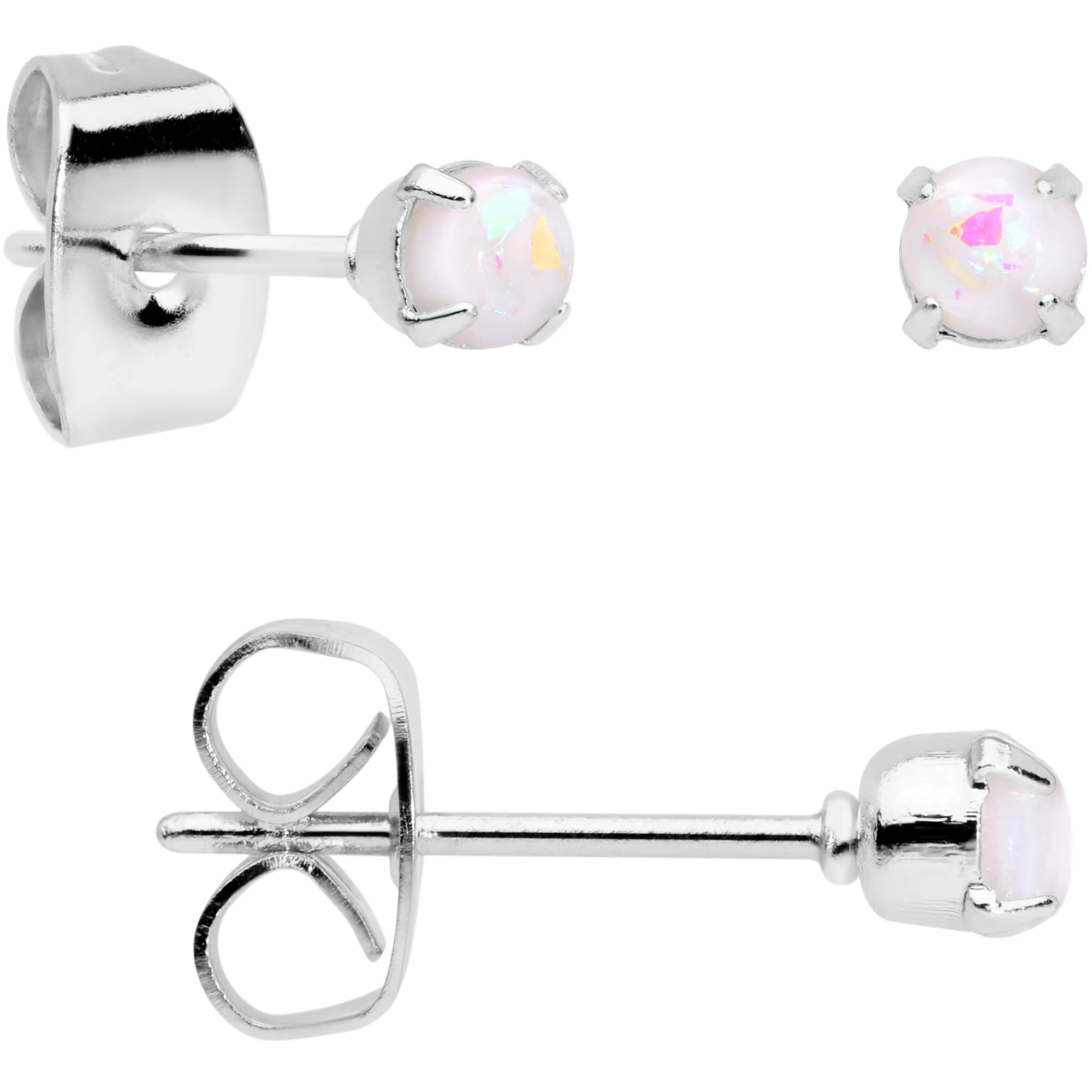 20G White Faux Opal 3mm to 5mm Post Stud Earrings Set of 3 - Image 4