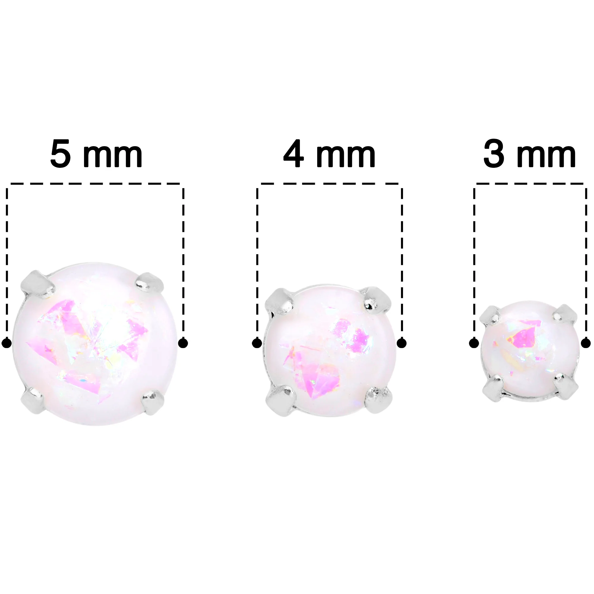 20G White Faux Opal 3mm to 5mm Post Stud Earrings Set of 3 - Image 5