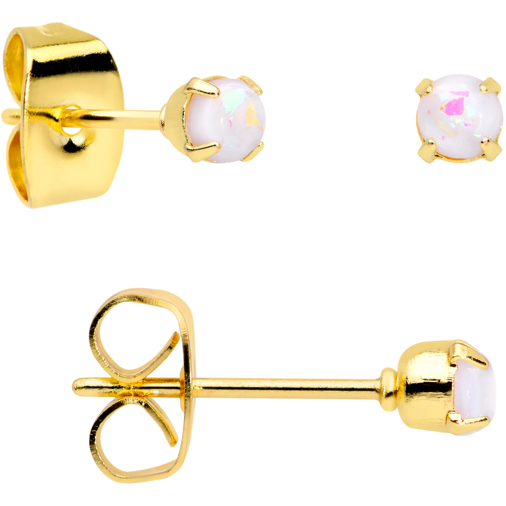 20G White Faux Opal Gold Tone 3mm to 5mm Stud Earrings Set of 3 - Image 4