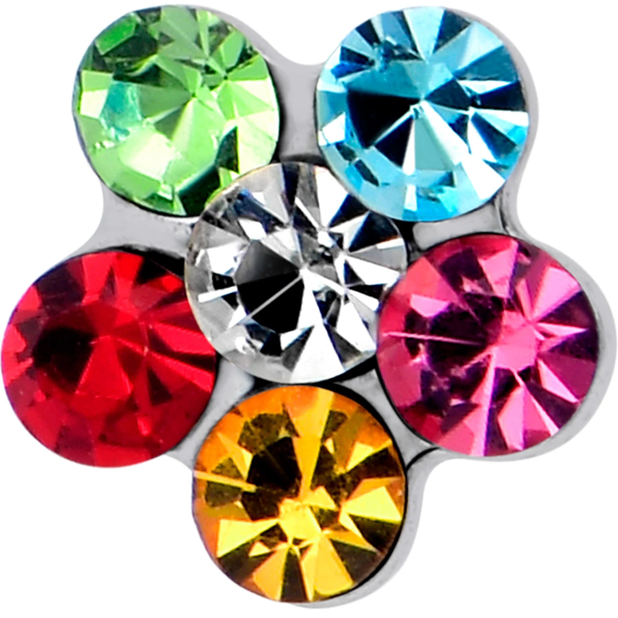 20G 1/4 Pink Blue Red Gem Hippie Flower Left Side Nose Screw - Image 4