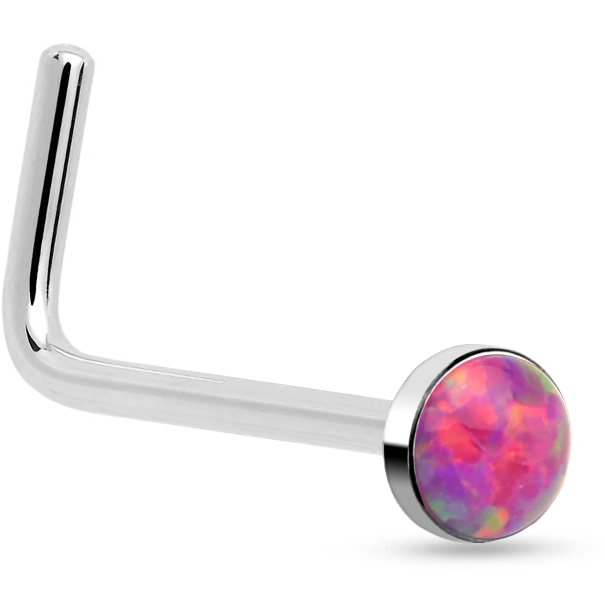 20G 1/4 Pink Synthetic Opal Flat Top L Shape Nose Ring