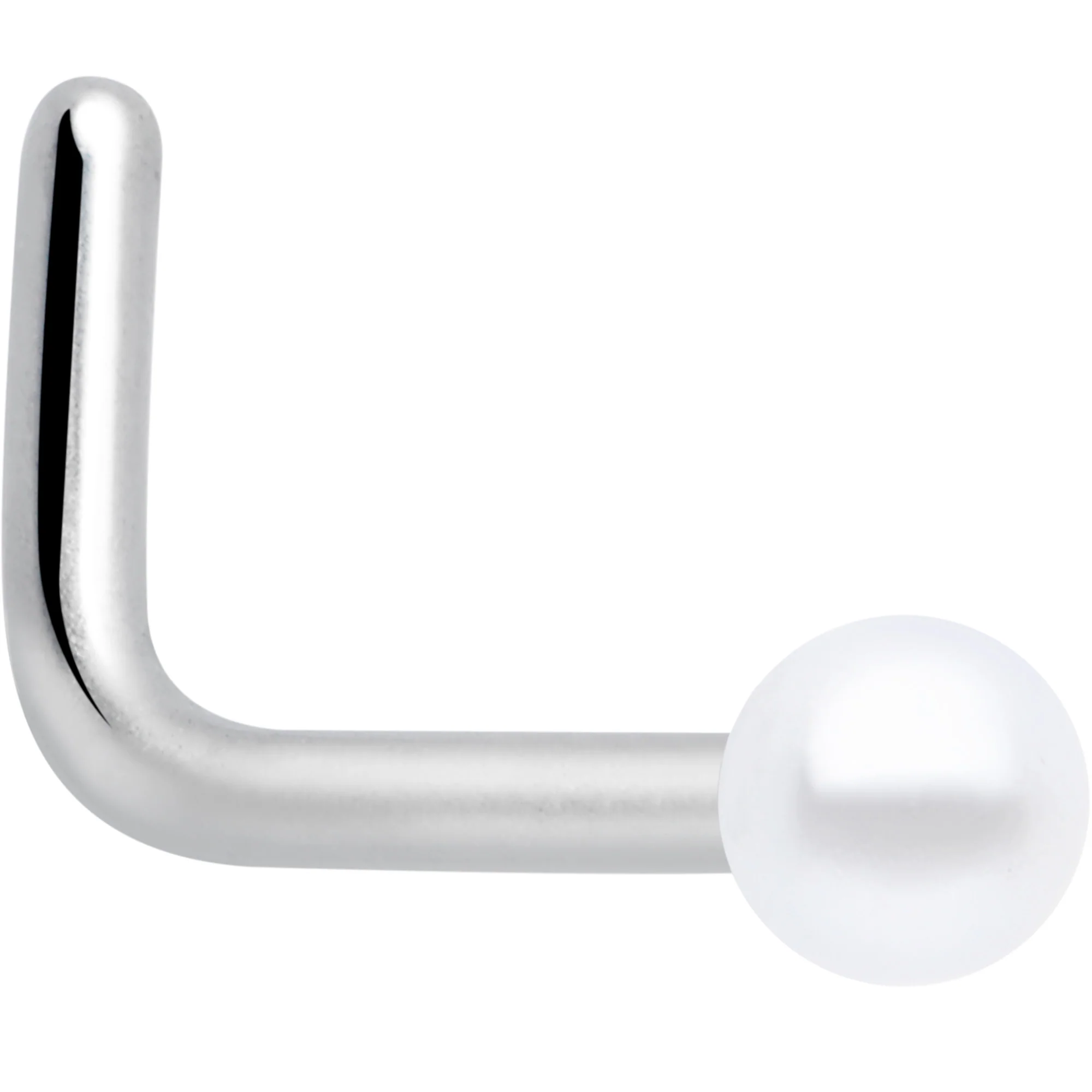 20G 1/4 White Faux Pearl Simple Stunner L Shape Nose Ring