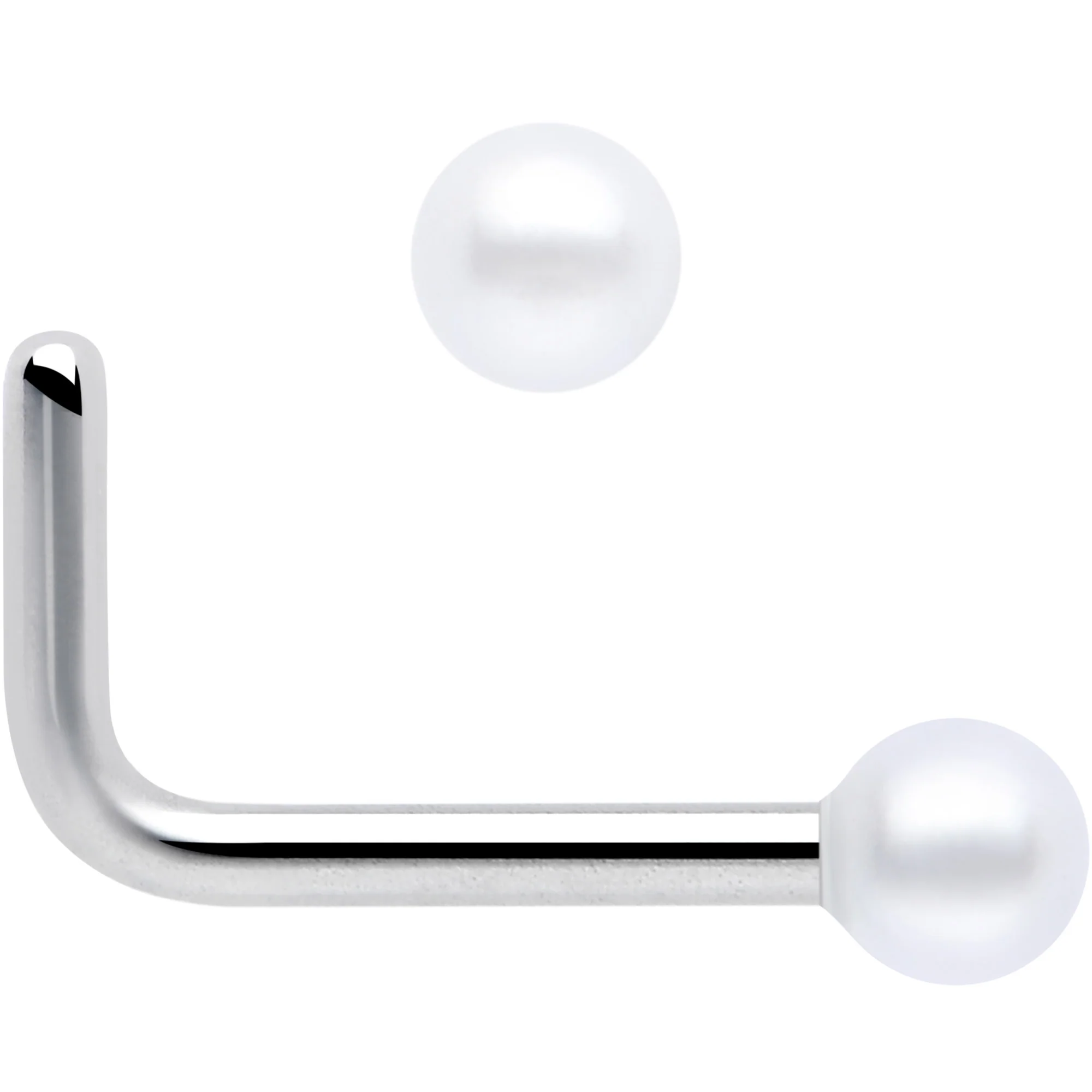 20G 1/4 White Faux Pearl Simple Stunner L Shape Nose Ring - Image 3