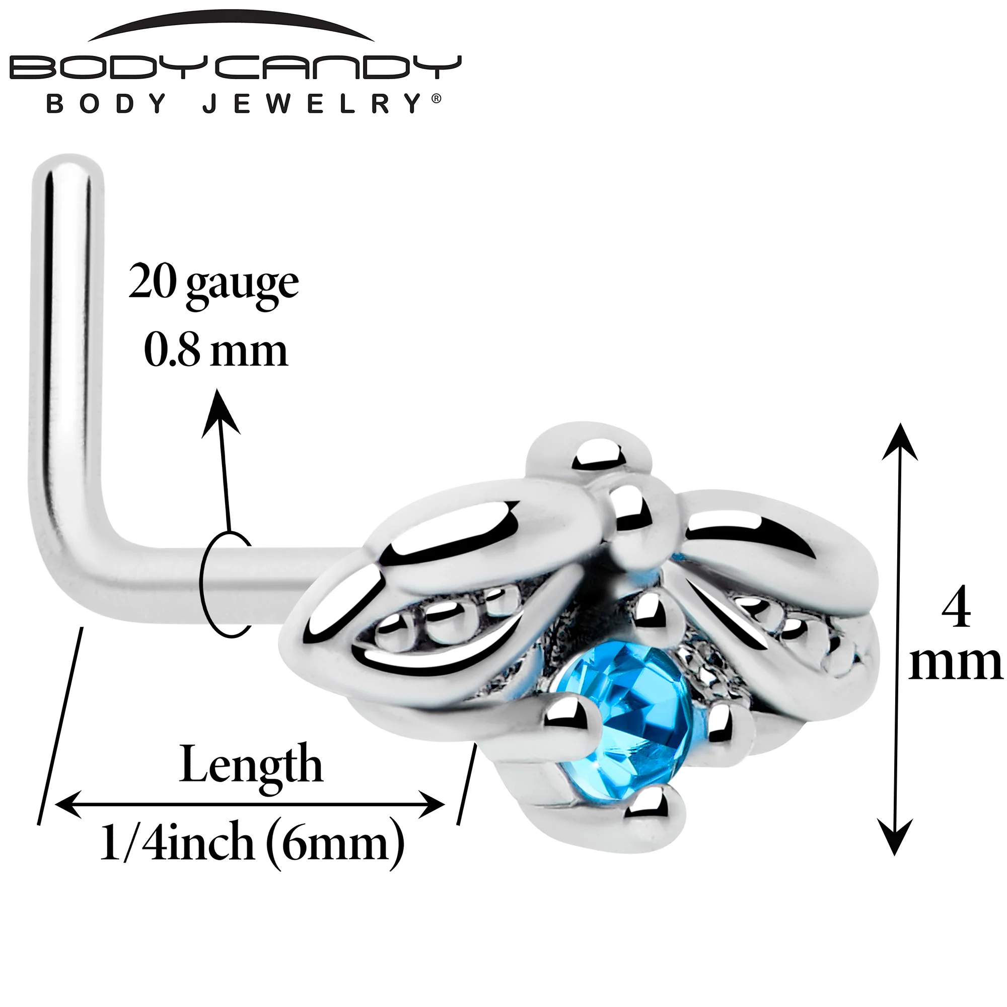 20G 7mm Blue Gem Beauty Bug L Shape Nose Ring - Image 2