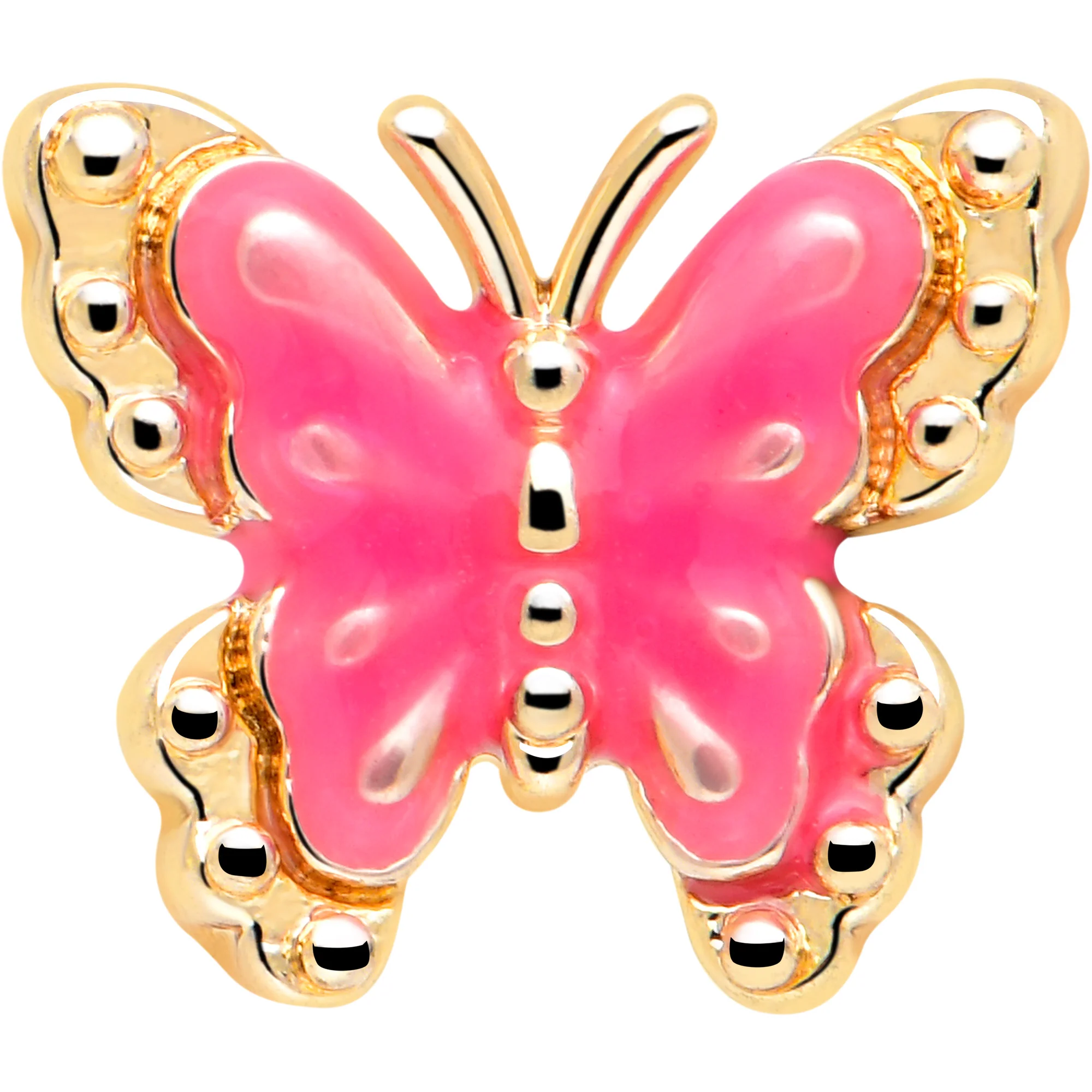 20G 7mm Gold Tone Butterfly Pink Splash L Shape Nose Ring - Image 3