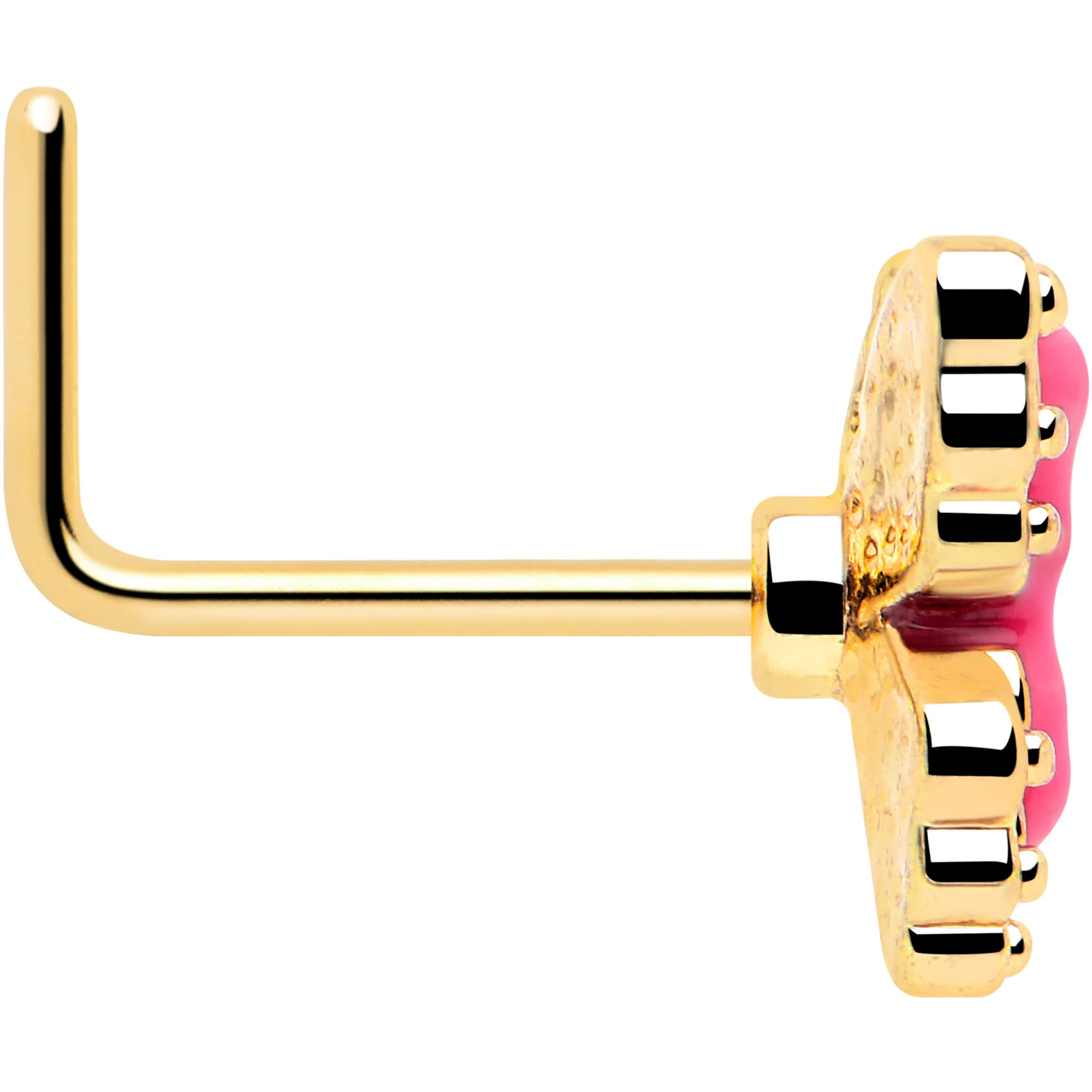 20G 7mm Gold Tone Butterfly Pink Splash L Shape Nose Ring - Image 4
