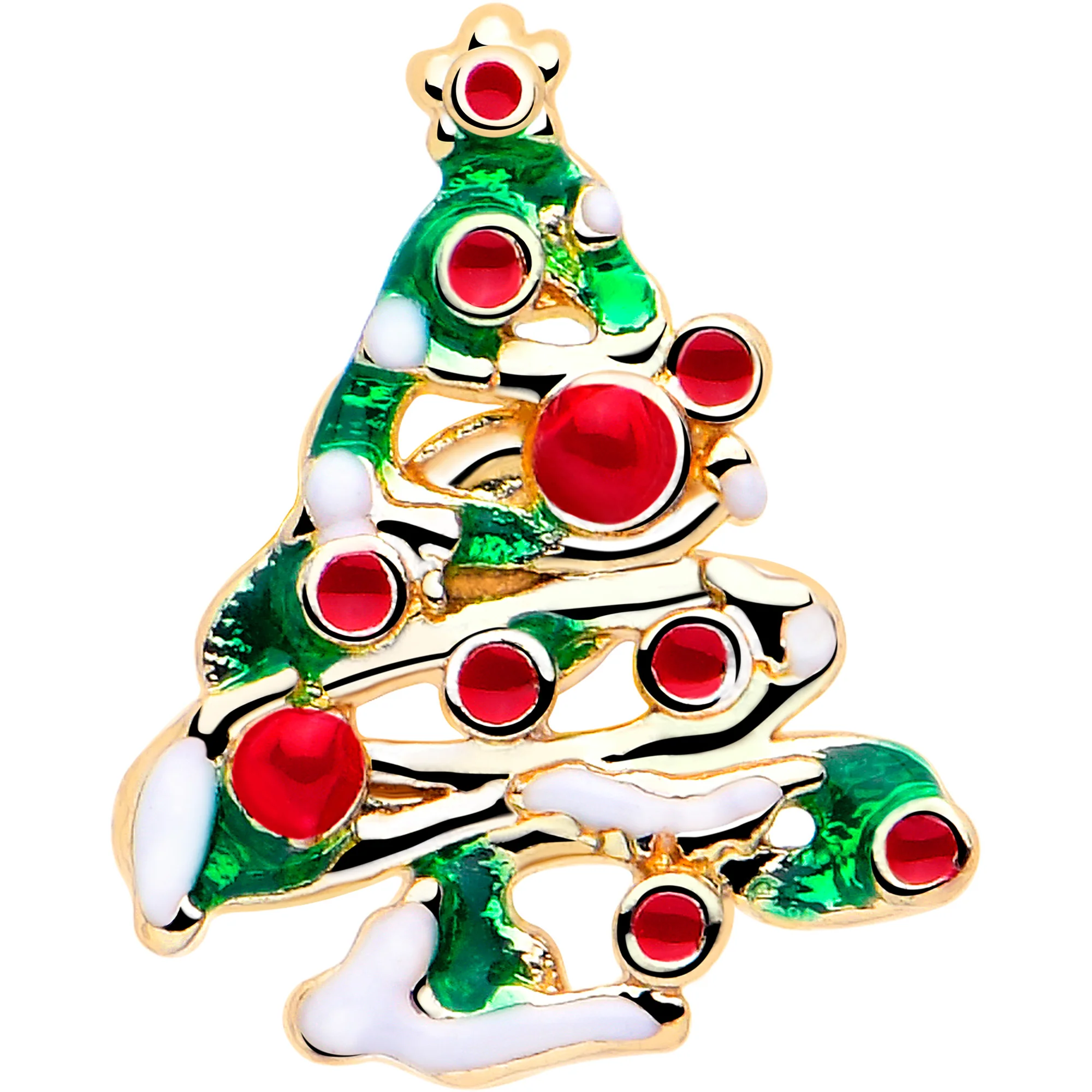 20G 7mm Gold Tone Snowy Christmas Tree L Shape Nose Ring - Image 3
