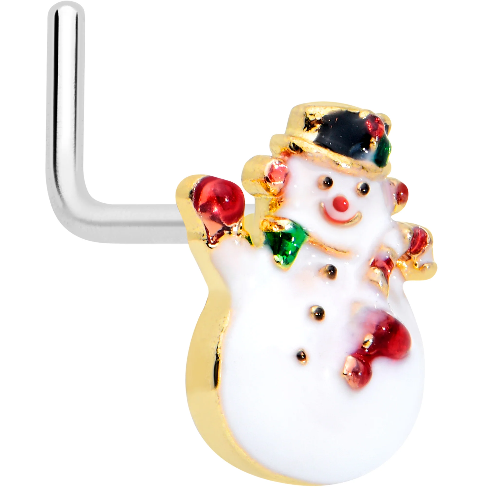 20G 7mm Red Gem Golden Waving Snowman L Shape Nose Ring