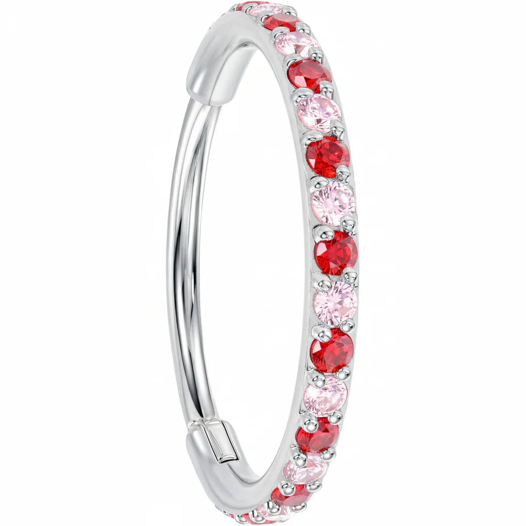 20G Micro Gem Titanium Hinged Nose Hoop - Pink Red Nose Ring - Image 5