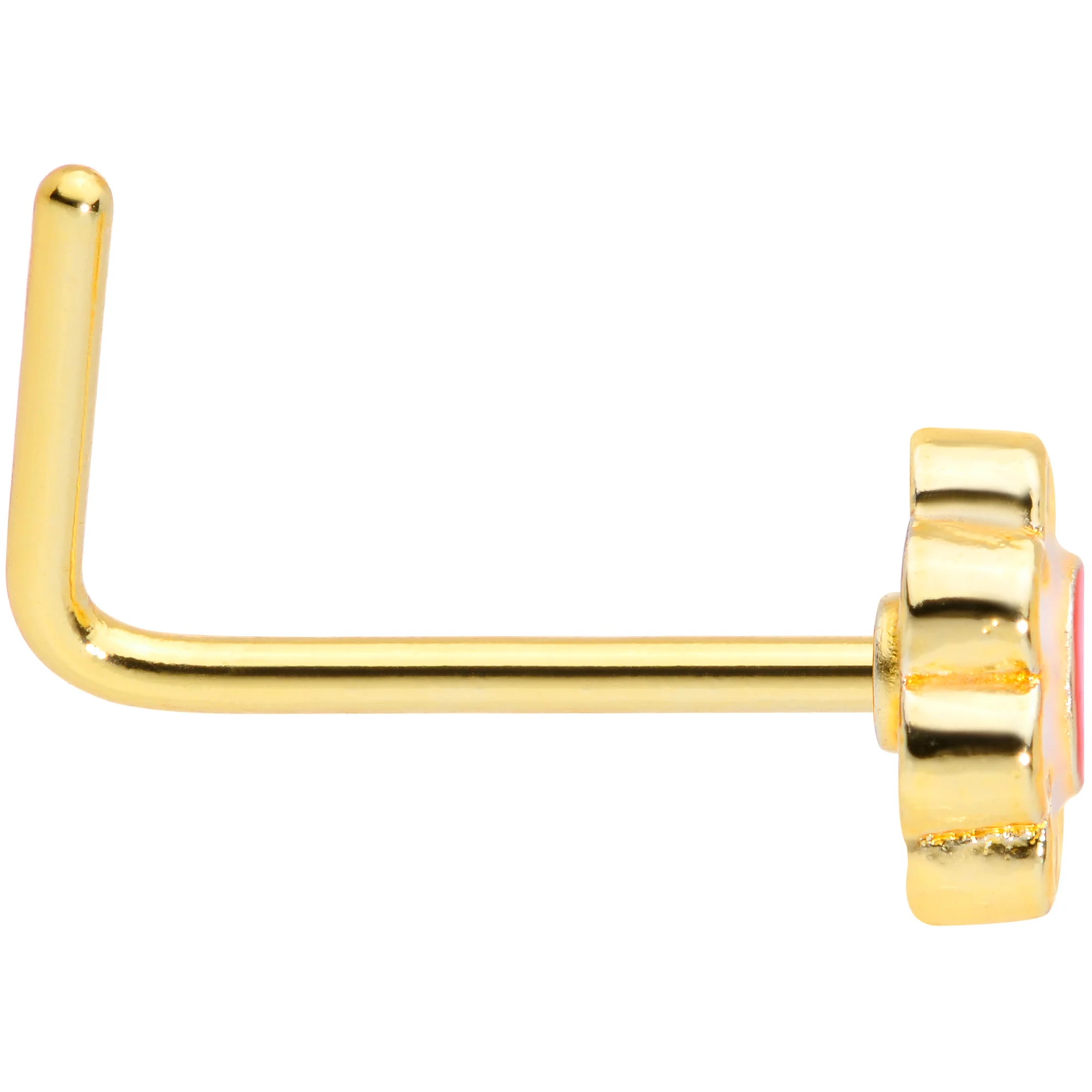 22G 1/4 Gold Tone Spring Flower L Shaped Nose Ring - Image 3