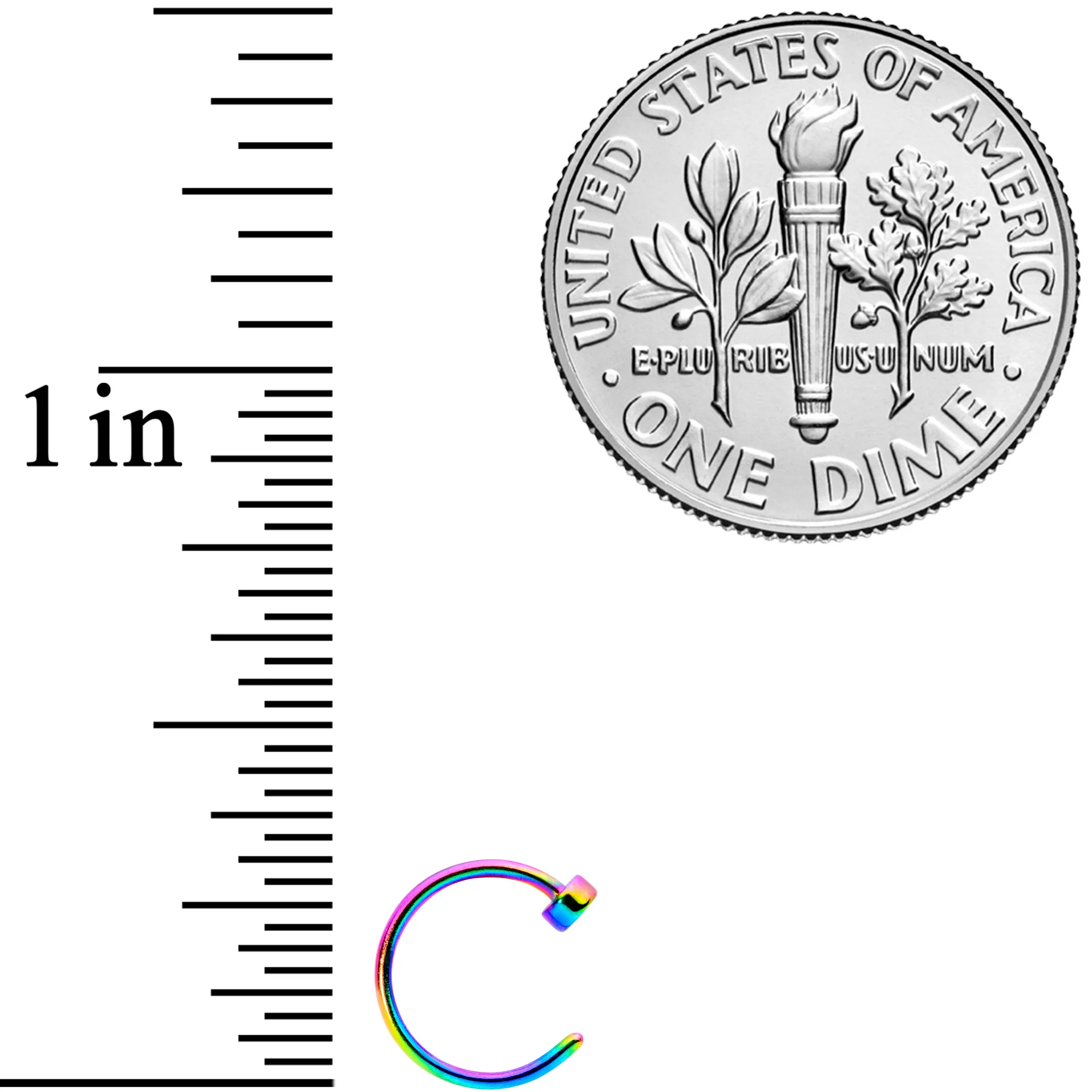 22G 1/4 Rainbow Disc Nose Hoop - Image 4