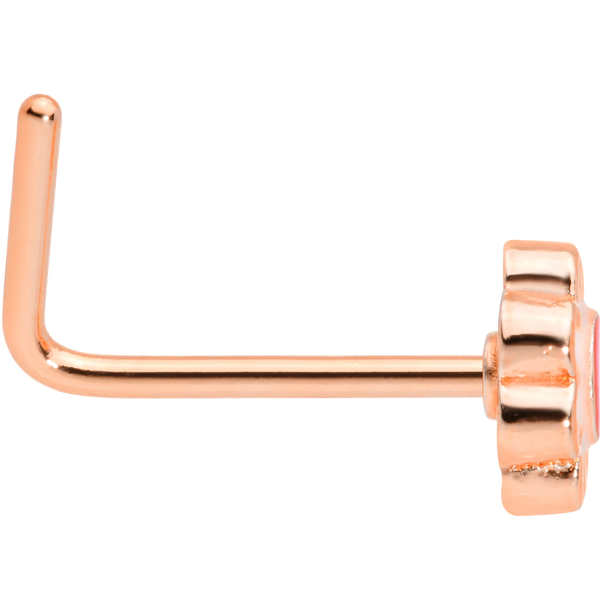 22G 1/4 Rose Gold Tone Spring Flower L Shaped Nose Ring - Image 3