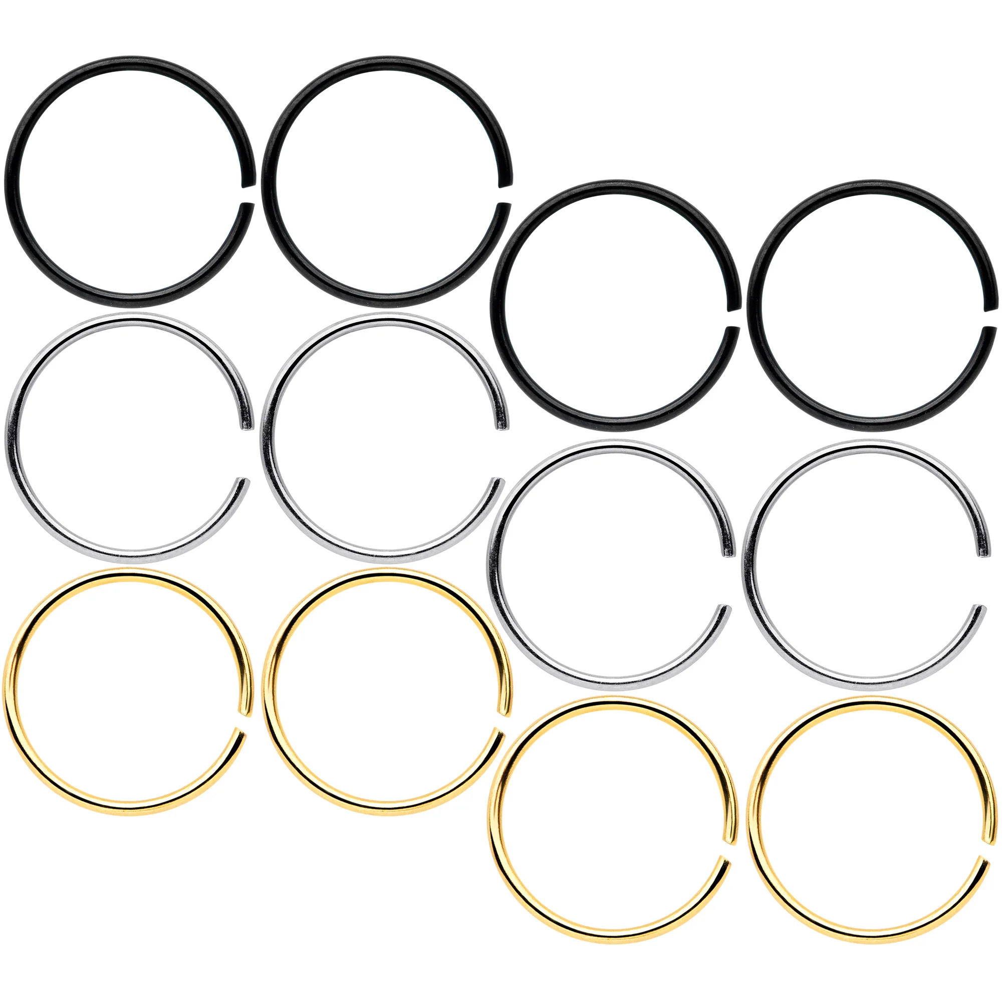 22G 5/16 Black Gold Tone Anodized Seamless Circular Ring Set of 12