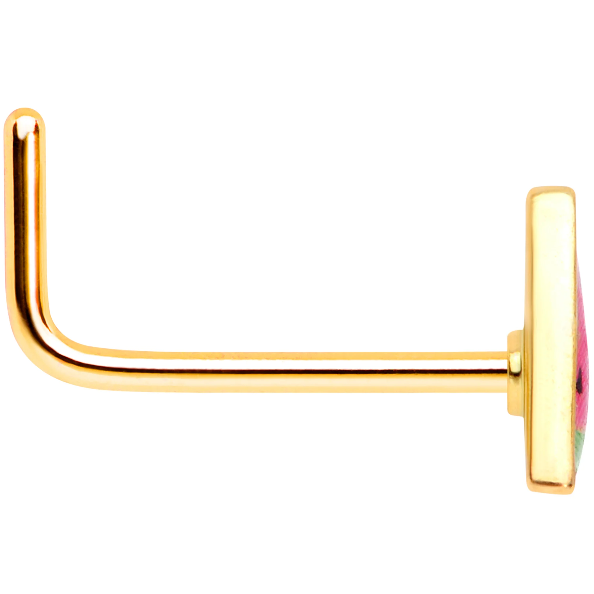 22G 5/16 Gold Tone Watermelon L Shaped Nose Ring - Image 4