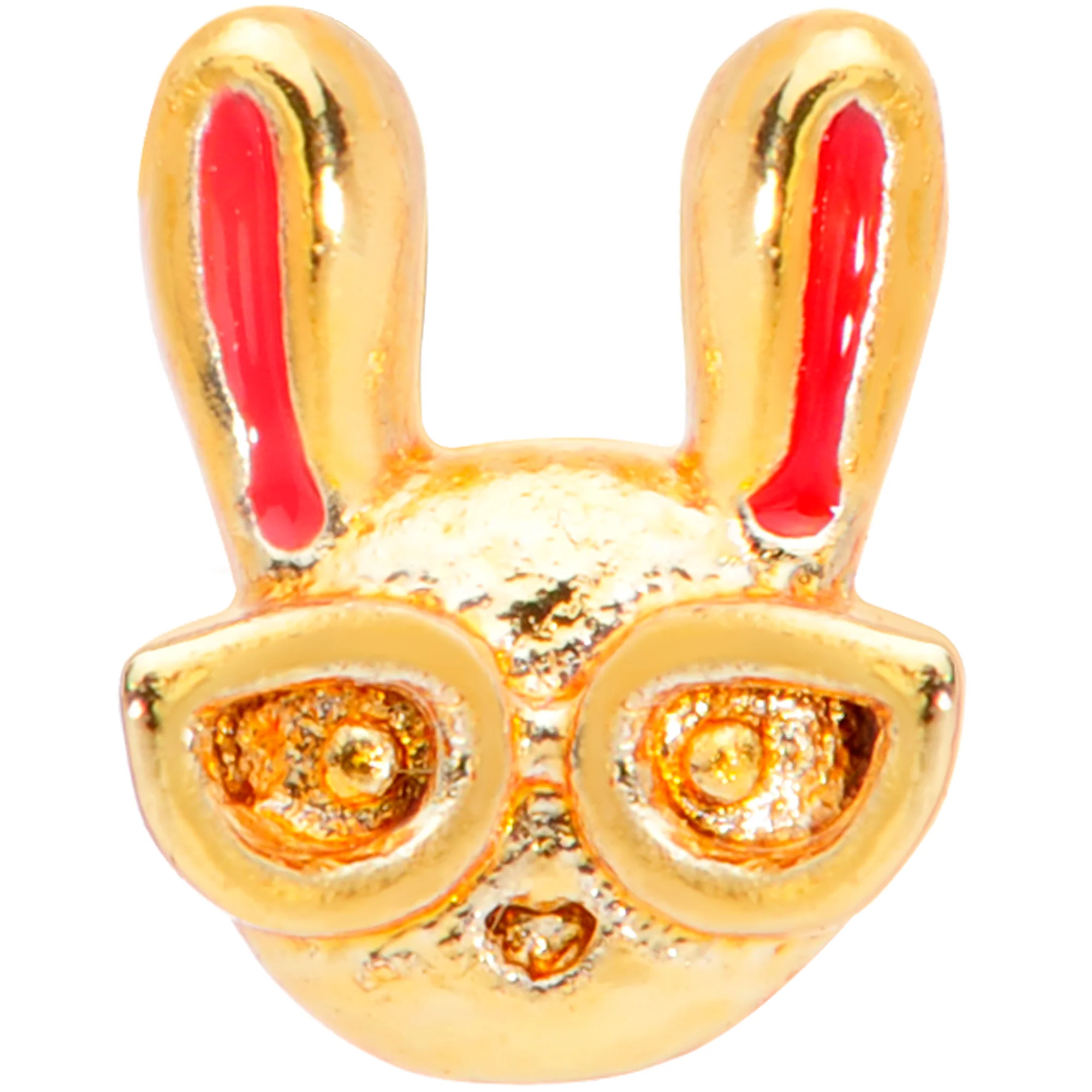 22G 5/16 Pink Gold Tone Nerdy Easter Bunny L Shaped Nose Ring - Image 2