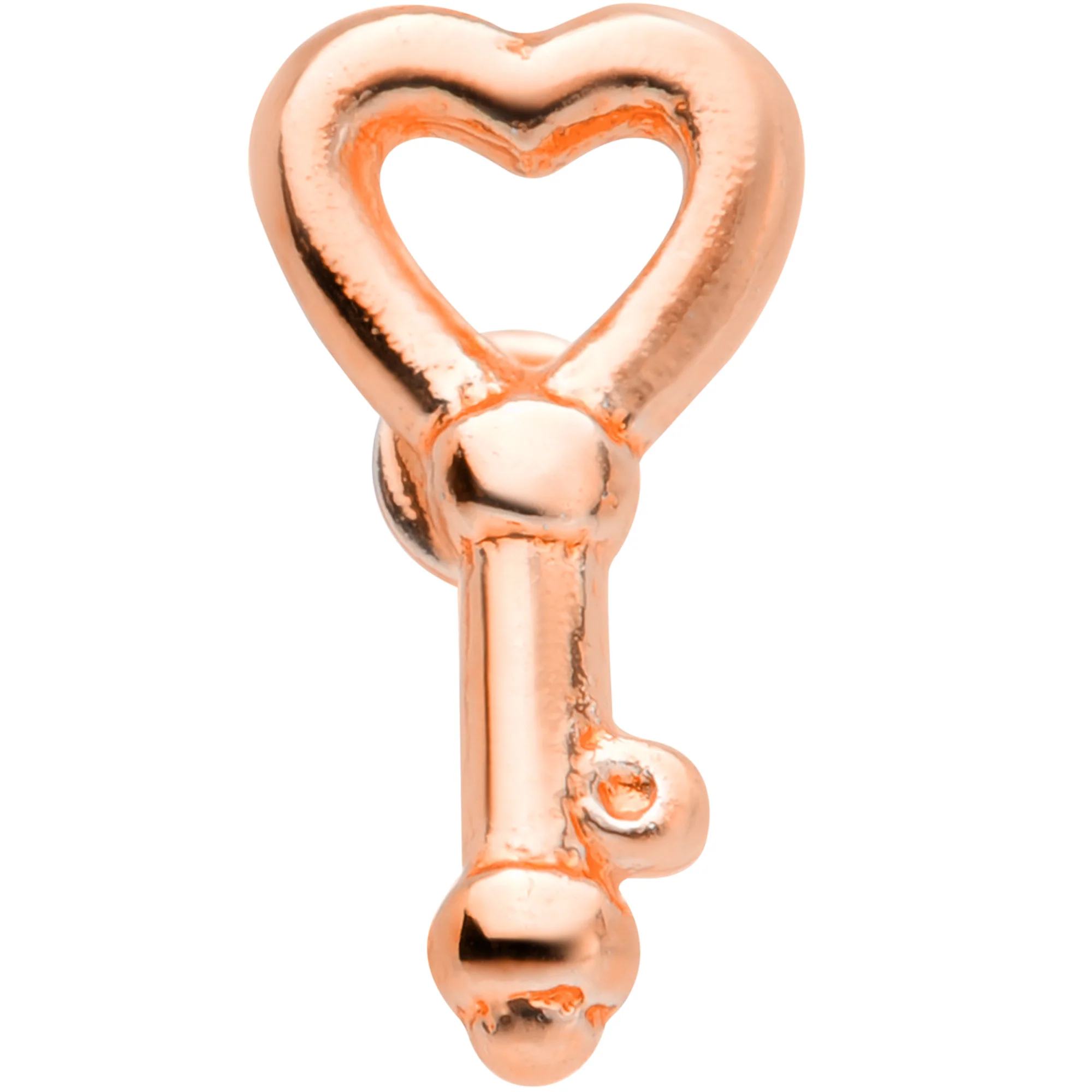 22G 5/16 Rose Gold Tone Key to Your Heart L Shaped Nose Ring - Image 2