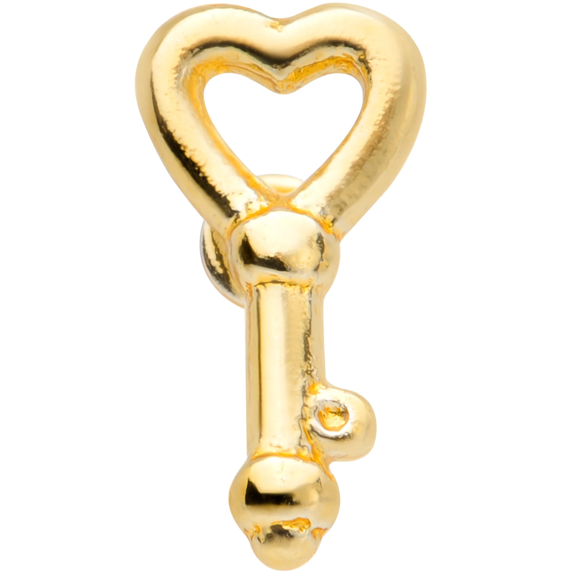 22G 5/16 Gold Tone Key to Your Heart L Shaped Nose Ring - Image 2