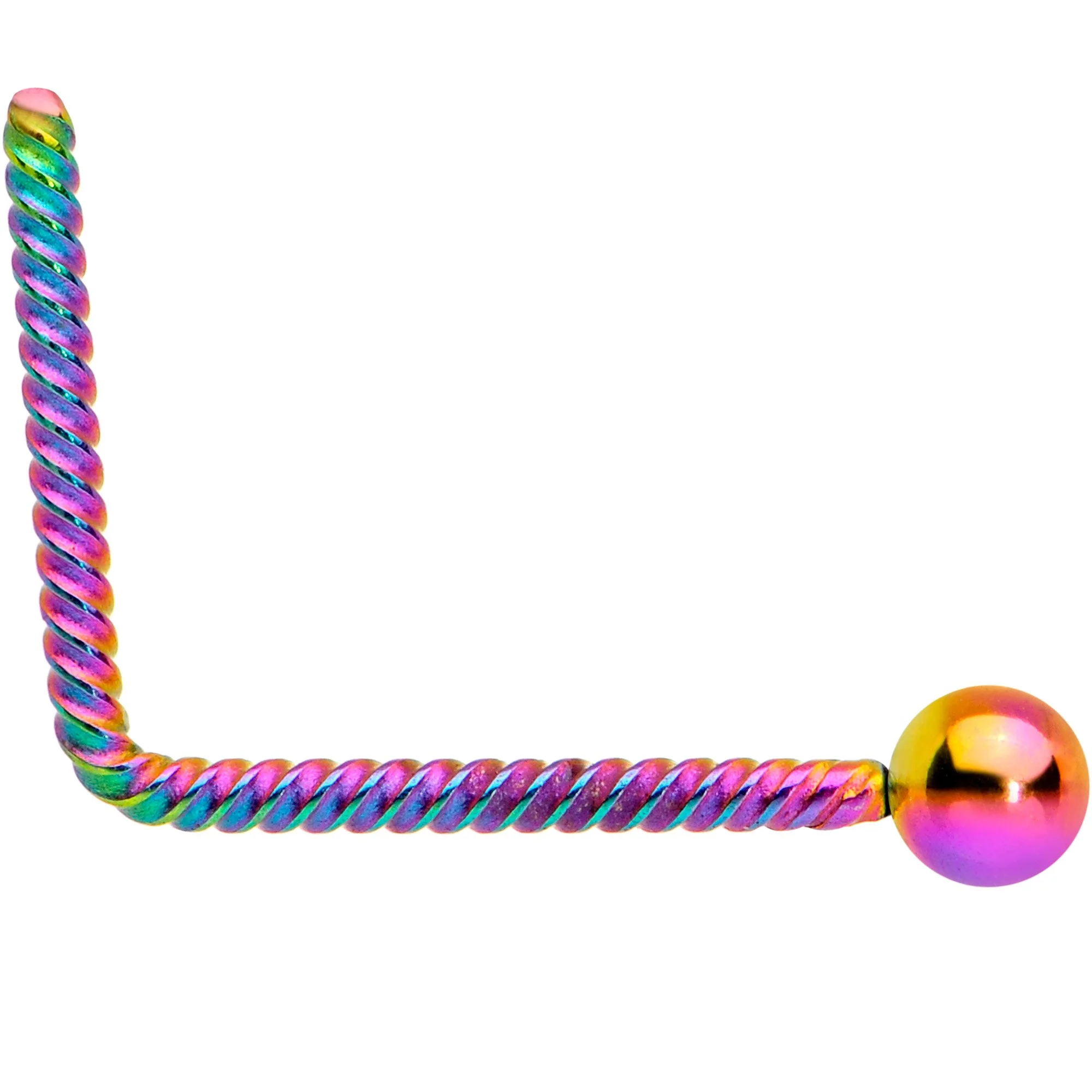 2mm Ball End Rainbow IP So Twisted L Shaped Nose Ring - Image 2