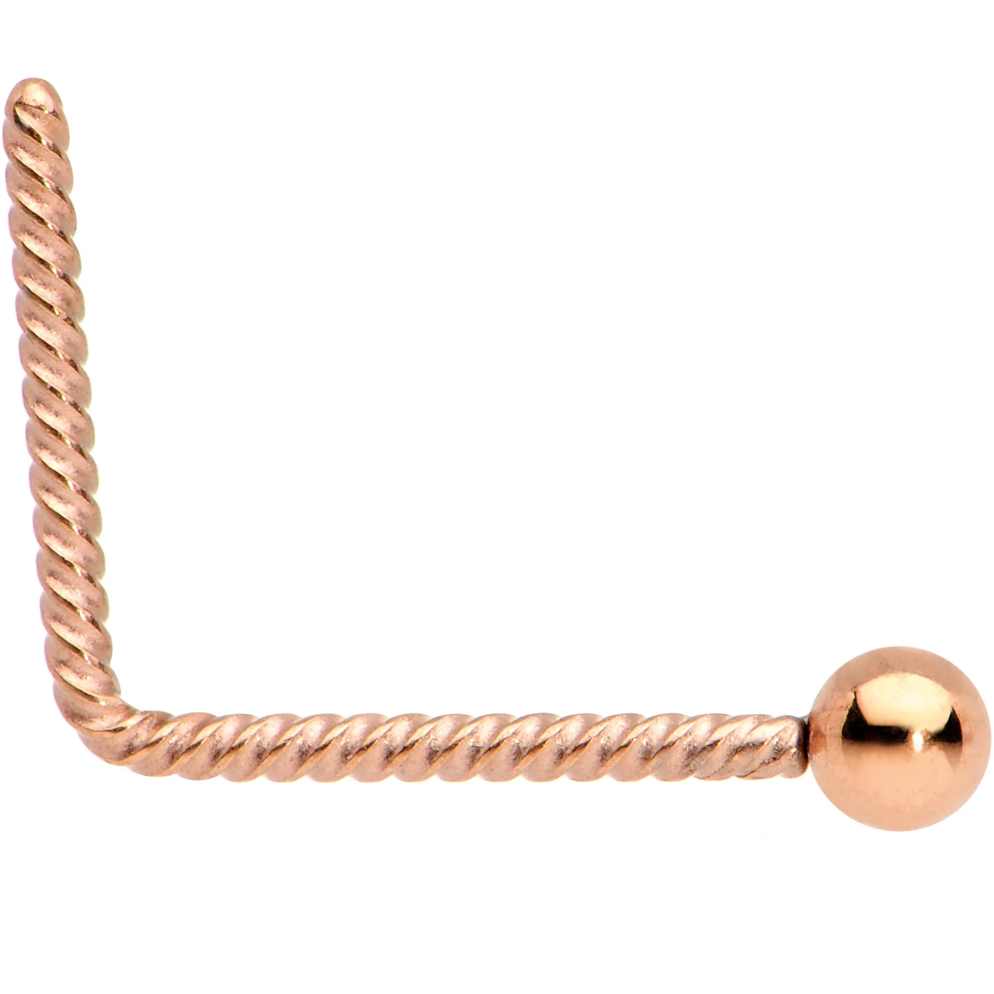 2mm Ball End Rose Gold IP So Twisted L Shaped Nose Ring - Image 2