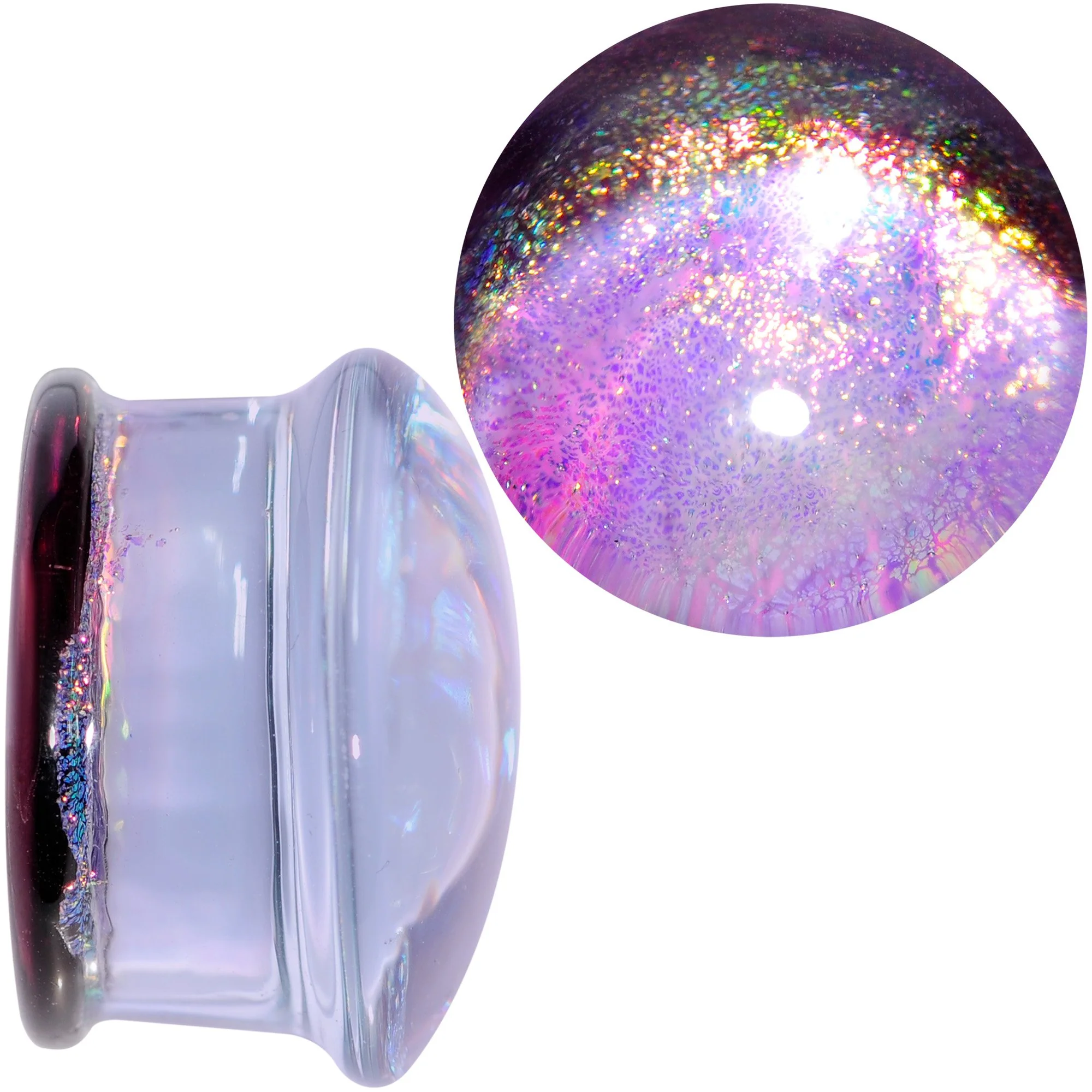 3/4 Purple Dichroic Glass Mystic Rainbow Galaxy Double Flare Plug Set - Image 2