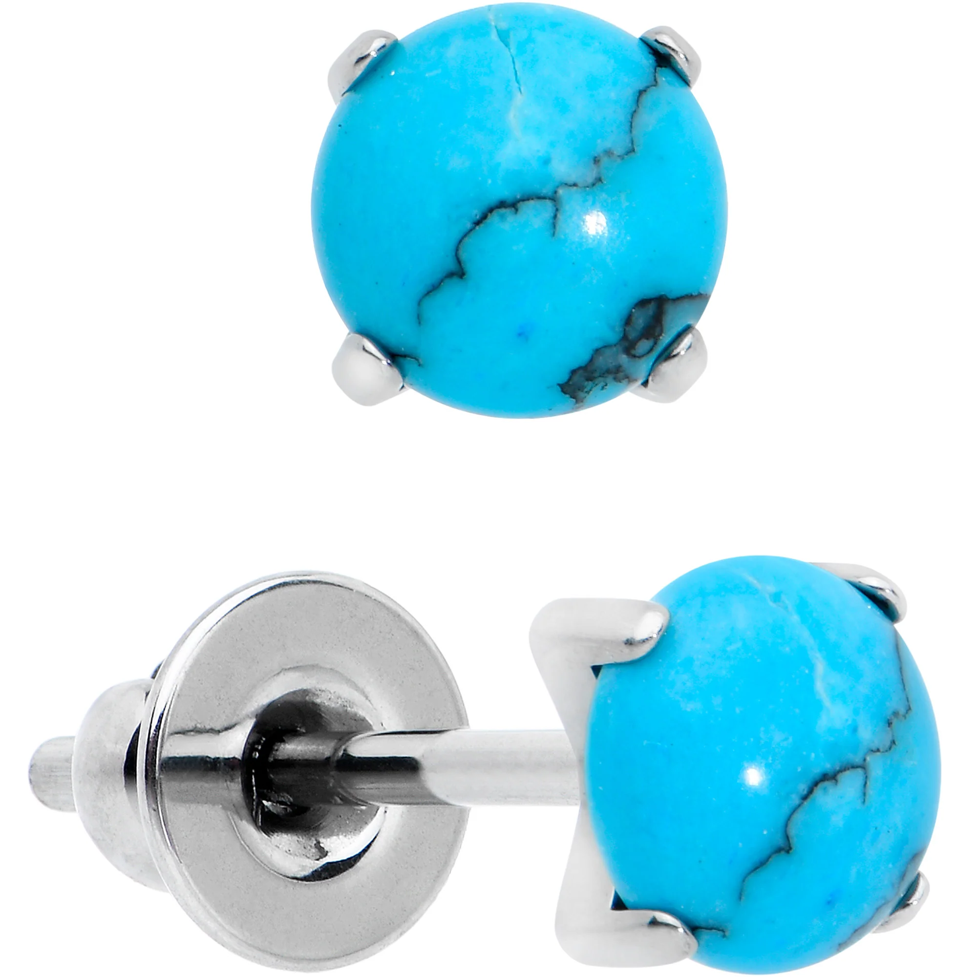 3.5mm Blue Turquoise Stone Implant Grade Titanium Stud Earrings - Image 2