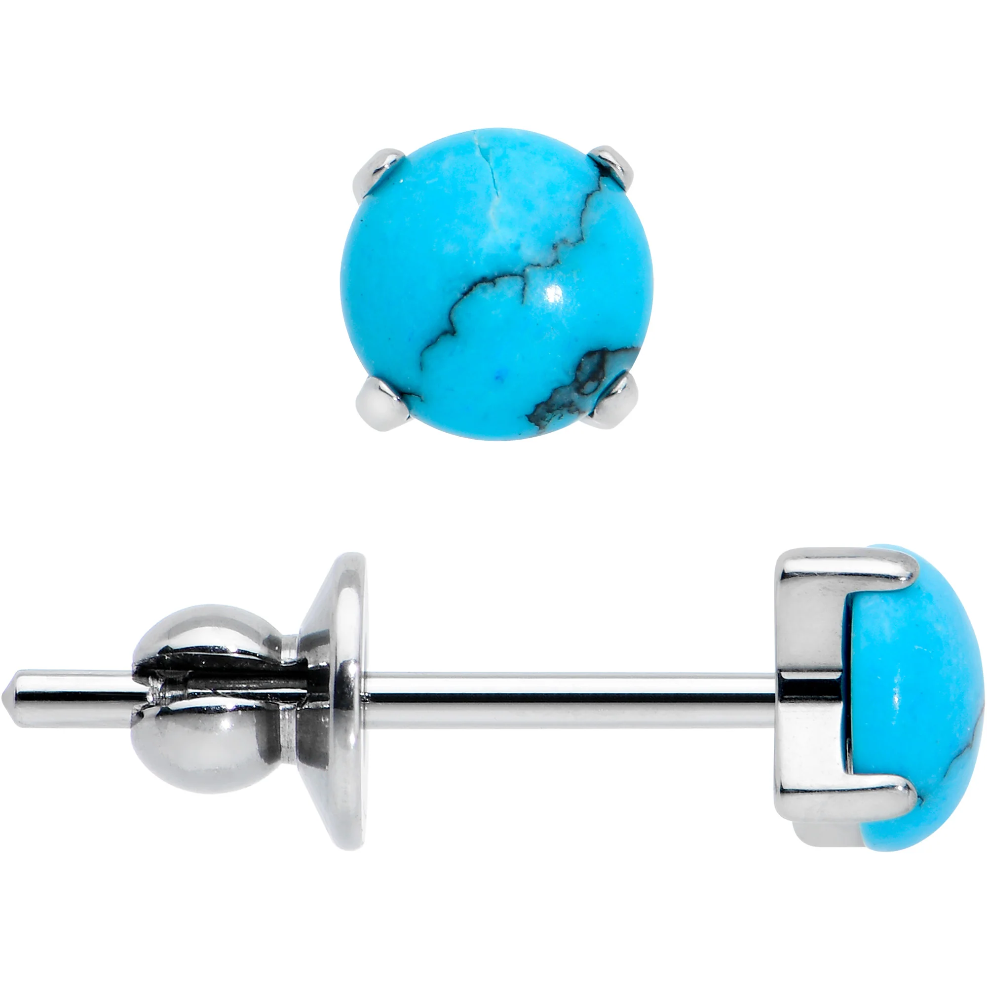 3.5mm Blue Turquoise Stone Implant Grade Titanium Stud Earrings - Image 3