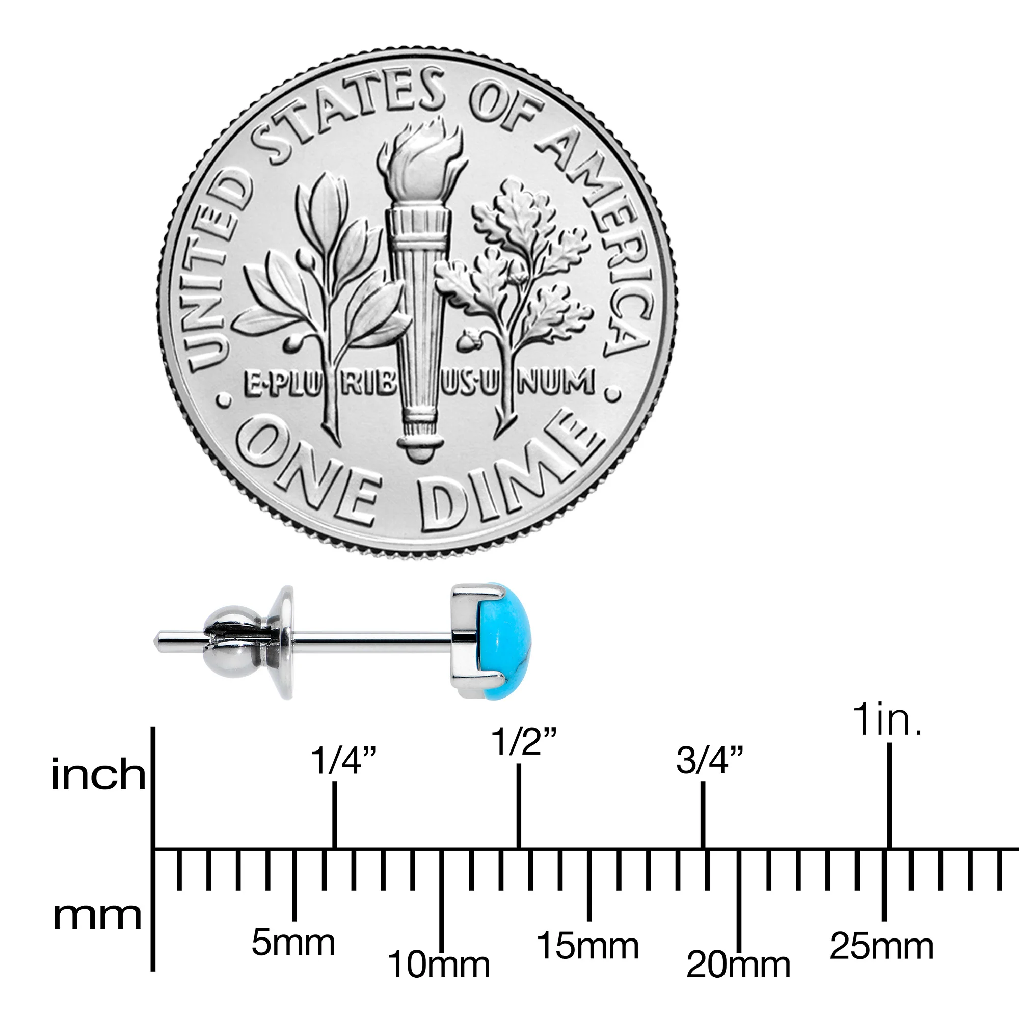 3.5mm Blue Turquoise Stone Implant Grade Titanium Stud Earrings - Image 4
