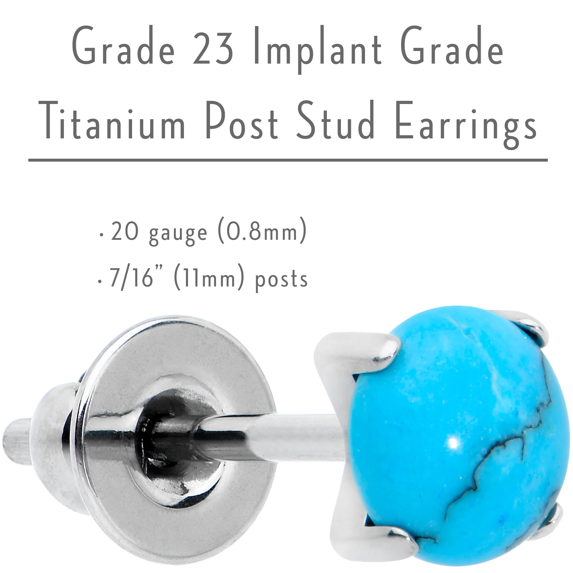 3.5mm Blue Turquoise Stone Implant Grade Titanium Stud Earrings - Image 6