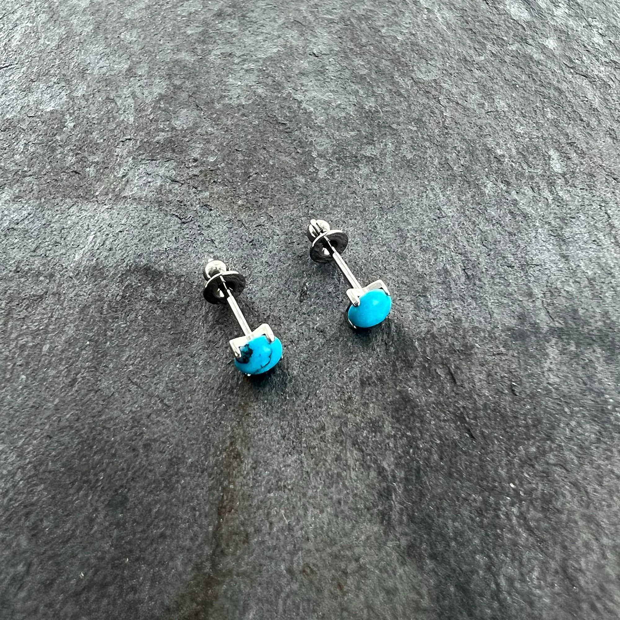 3.5mm Blue Turquoise Stone Implant Grade Titanium Stud Earrings - Image 7